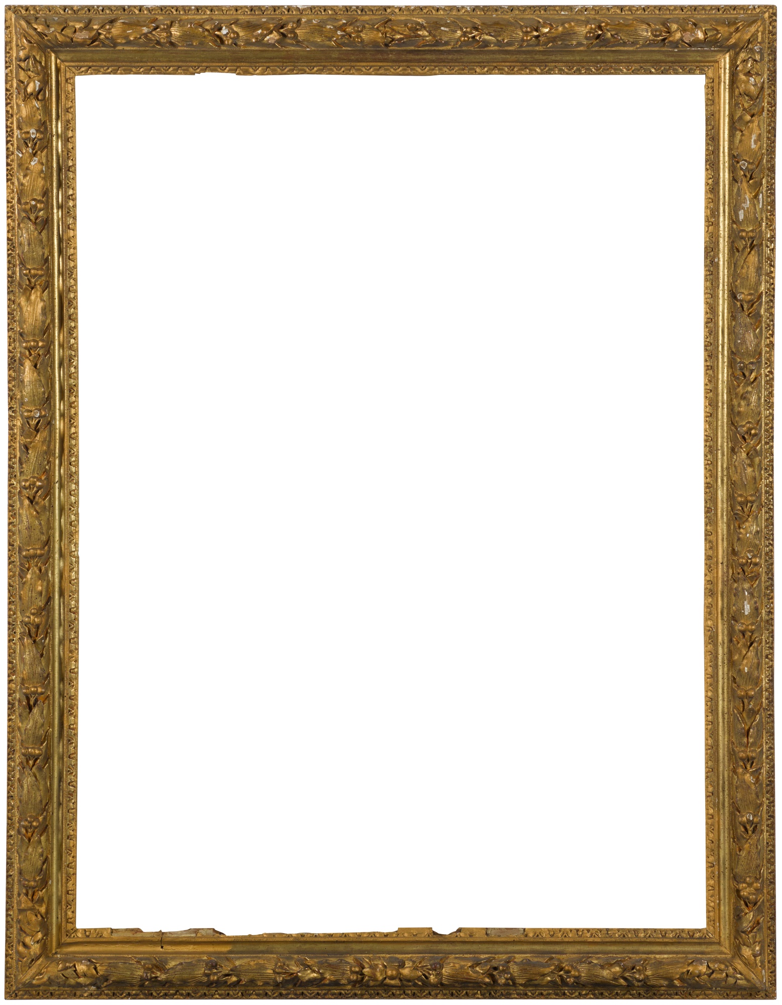 A Louis XIII carved and gilded garland frame, made of oak — A Louis XIII carved and gilded garland frame, made of oak