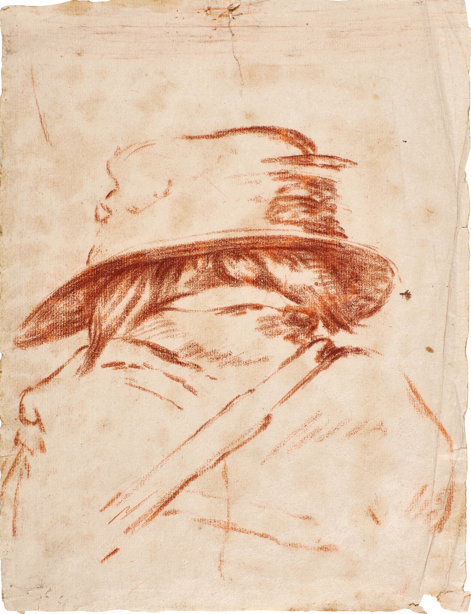 Bolognese School, 17th Century — A caricature: The head and shoulders of a man wearing a hat, seen from 
