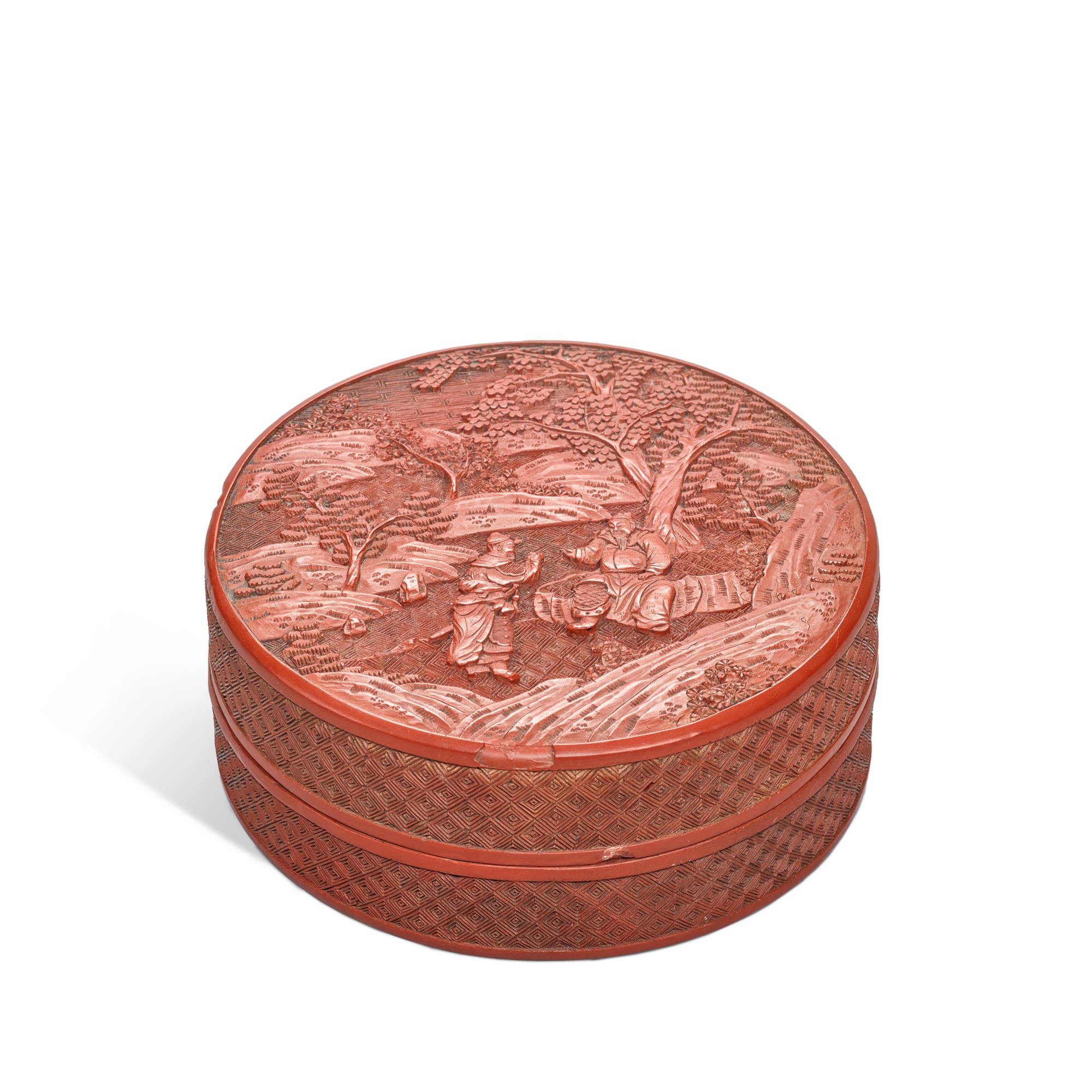 A carved cinnabar lacquer ‘figural’ box and cover, Qing dynasty, 19th century — A carved cinnabar lacquer ‘figural’ box and cover, Qing dynasty, 19th century 