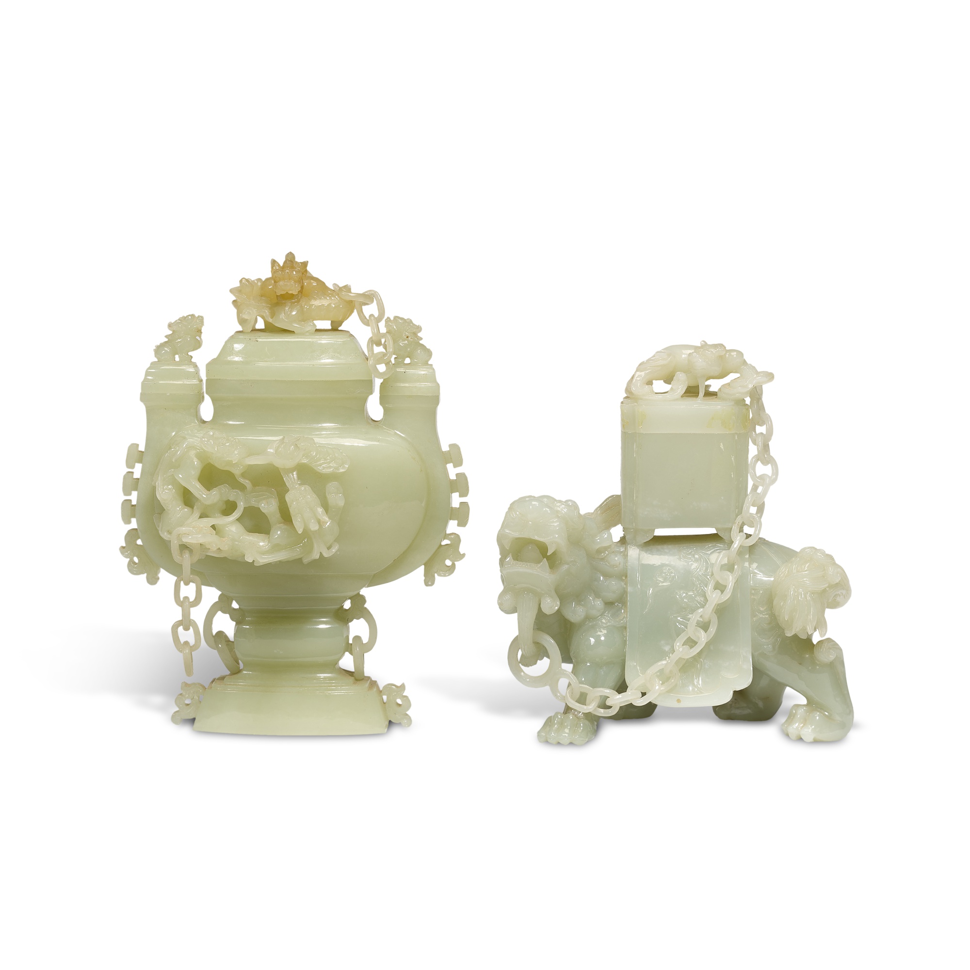 Two pale celadon jade carvings, 20th century — Two pale celadon jade carvings, 20th century