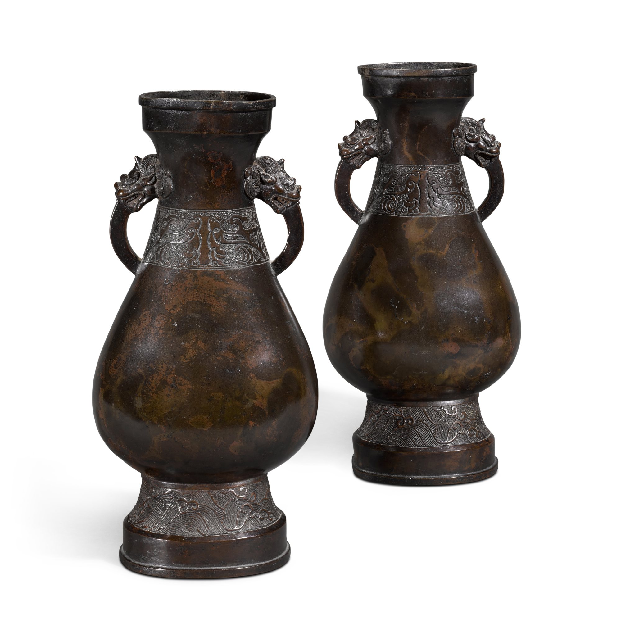 A pair of bronze baluster vases — A pair of bronze baluster vases, Yuan/early Ming dynasty