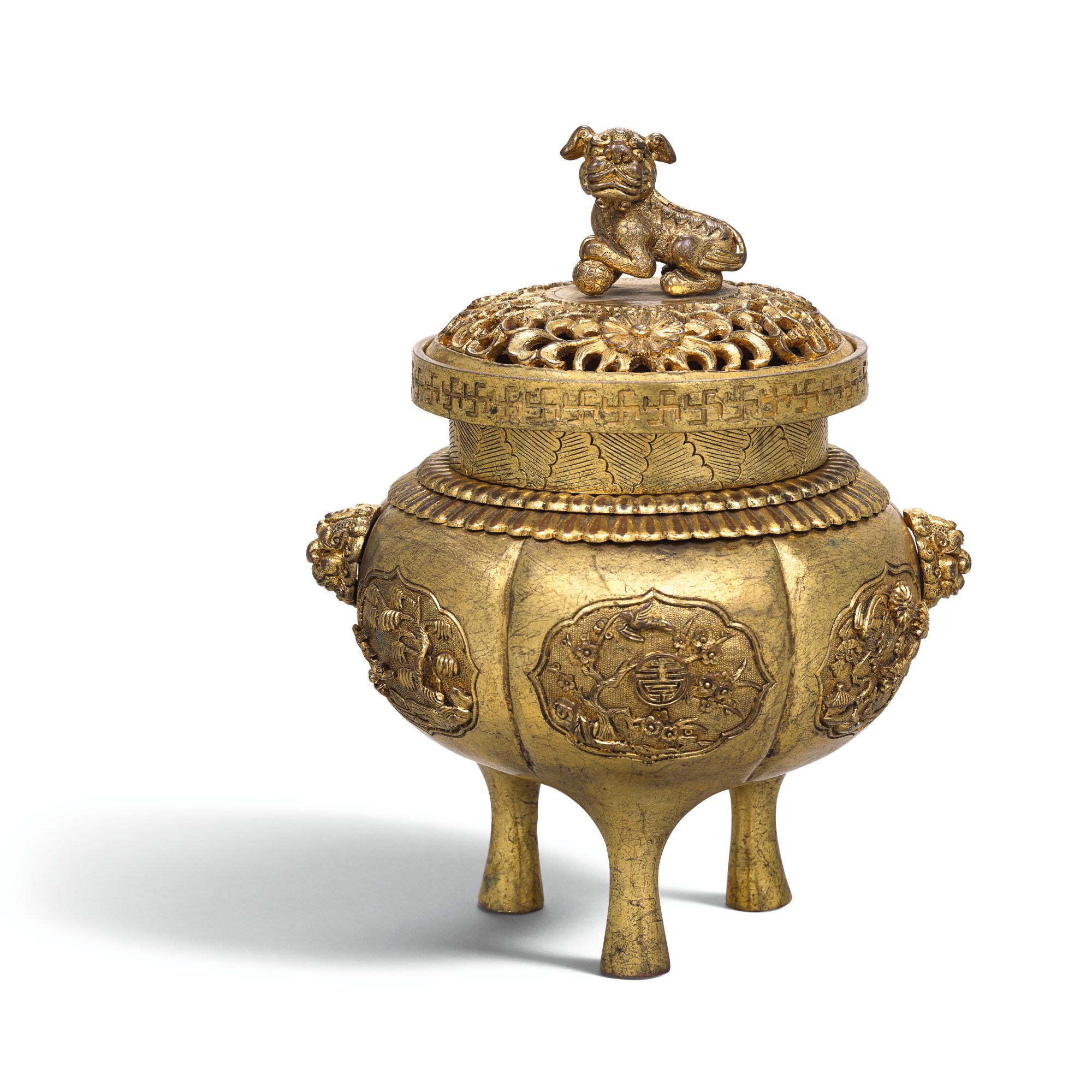 Unknown — A gilt-copper censer and cover, Qing dynasty, 18th century