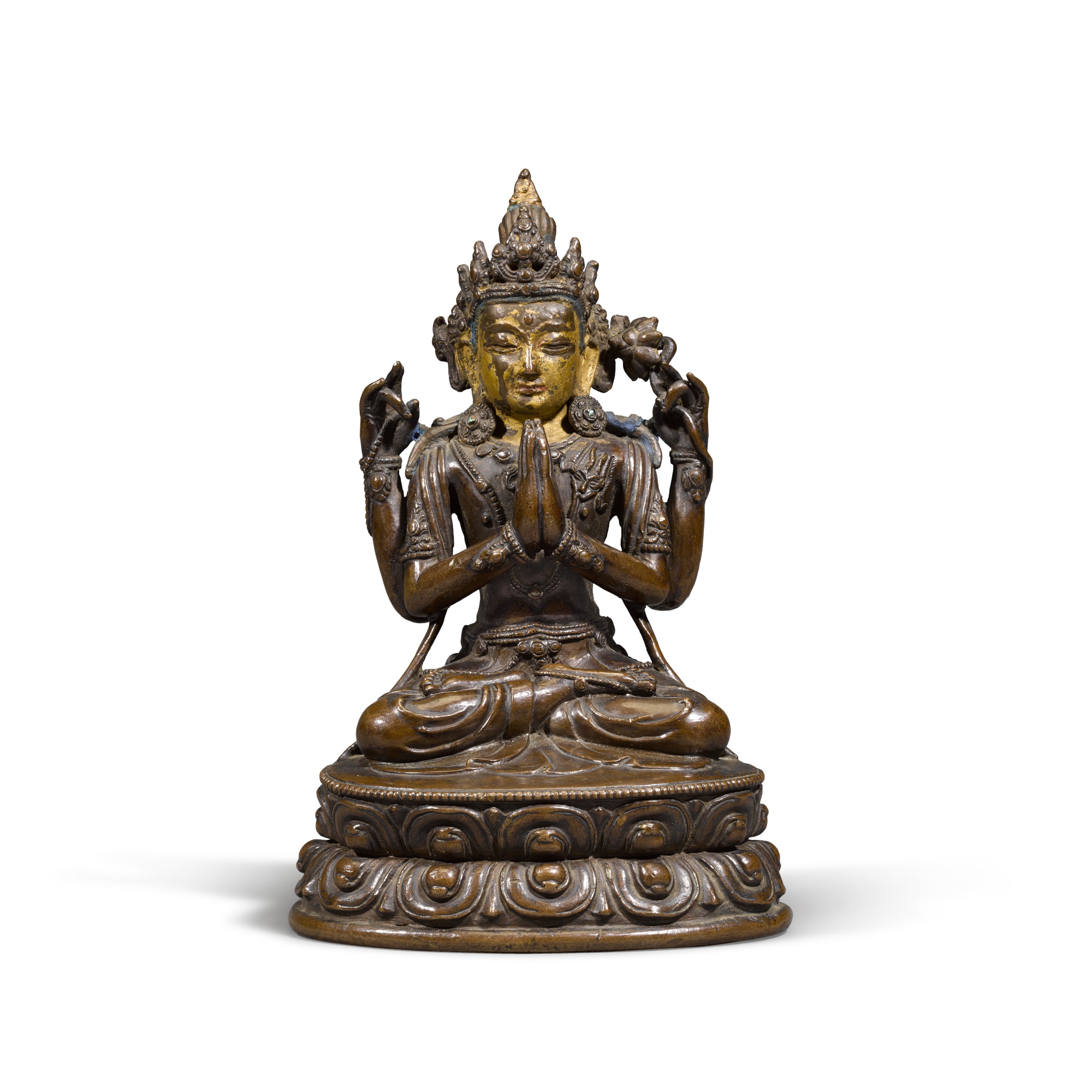 Unknown (Historical) — A parcel-gilt bronze figure of Shadakshari Avalokiteshvara, Ming dynasty, 15th / 16th century