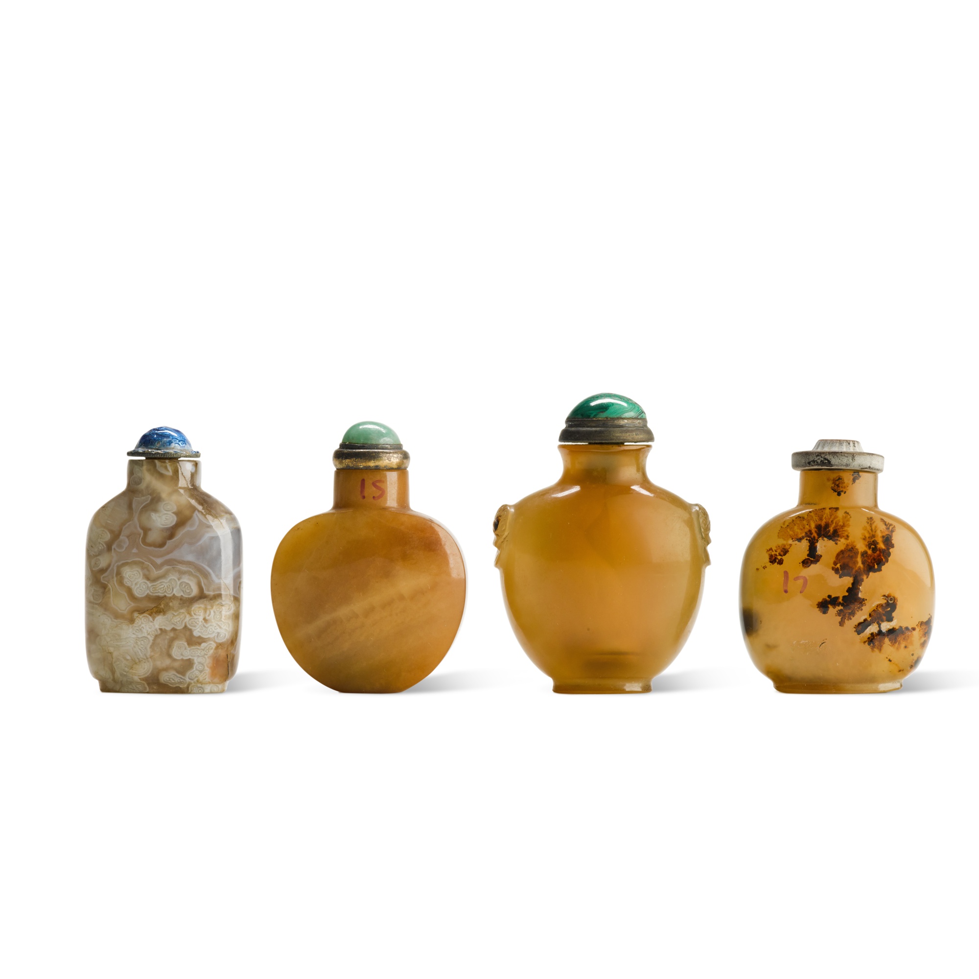 A group of four agate snuff bottles — A group of four agate snuff bottles, Qing dynasty, 19th century