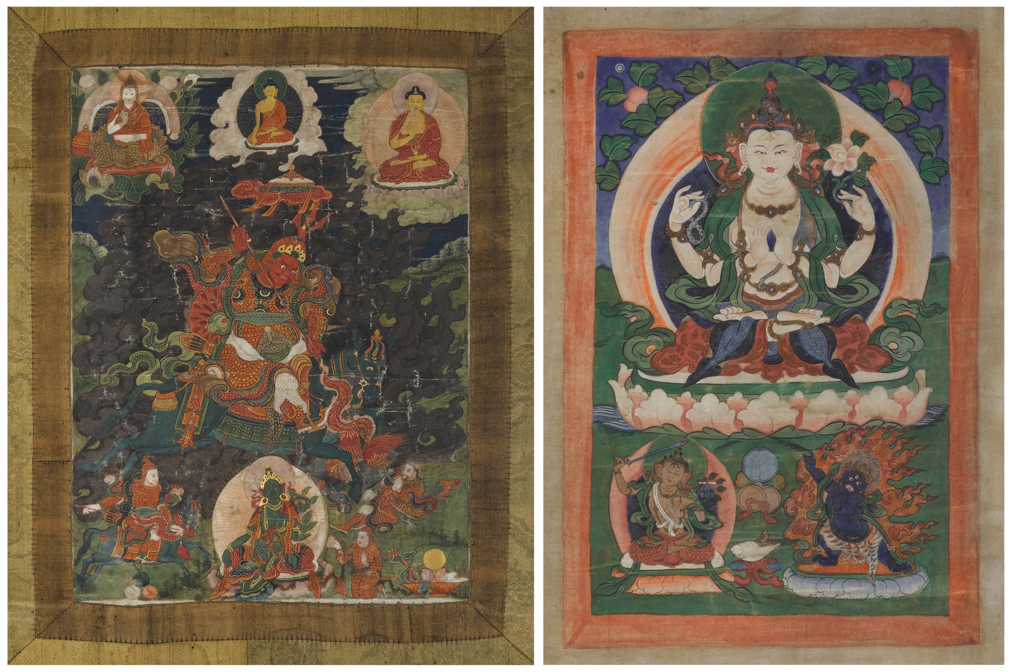 Two thangkas depicting Shadaksari Avalokitesvara and Tsiu Marpo — Two thangkas depicting Shadaksari Avalokitesvara and Tsiu Marpo, Tibet, 18th / 19th century 