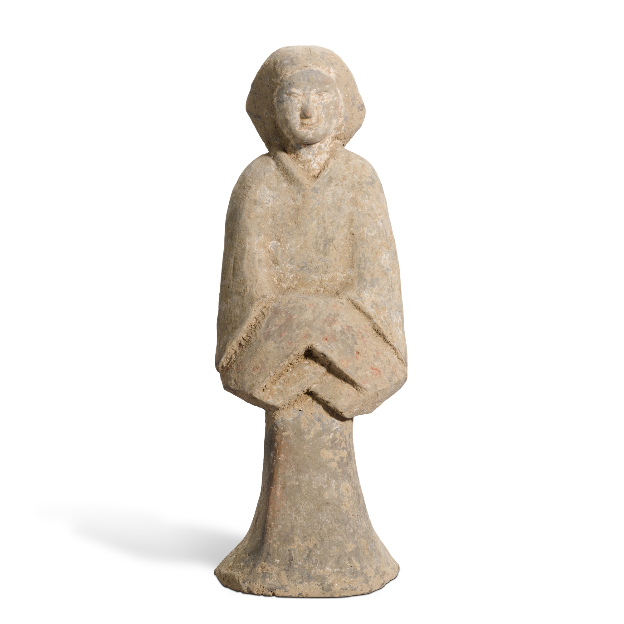 A large grey pottery figure of a lady, — A large grey pottery figure of a lady, Han dynasty 