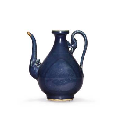 A blue-glazed ewer, Ming dynasty, 16th century 