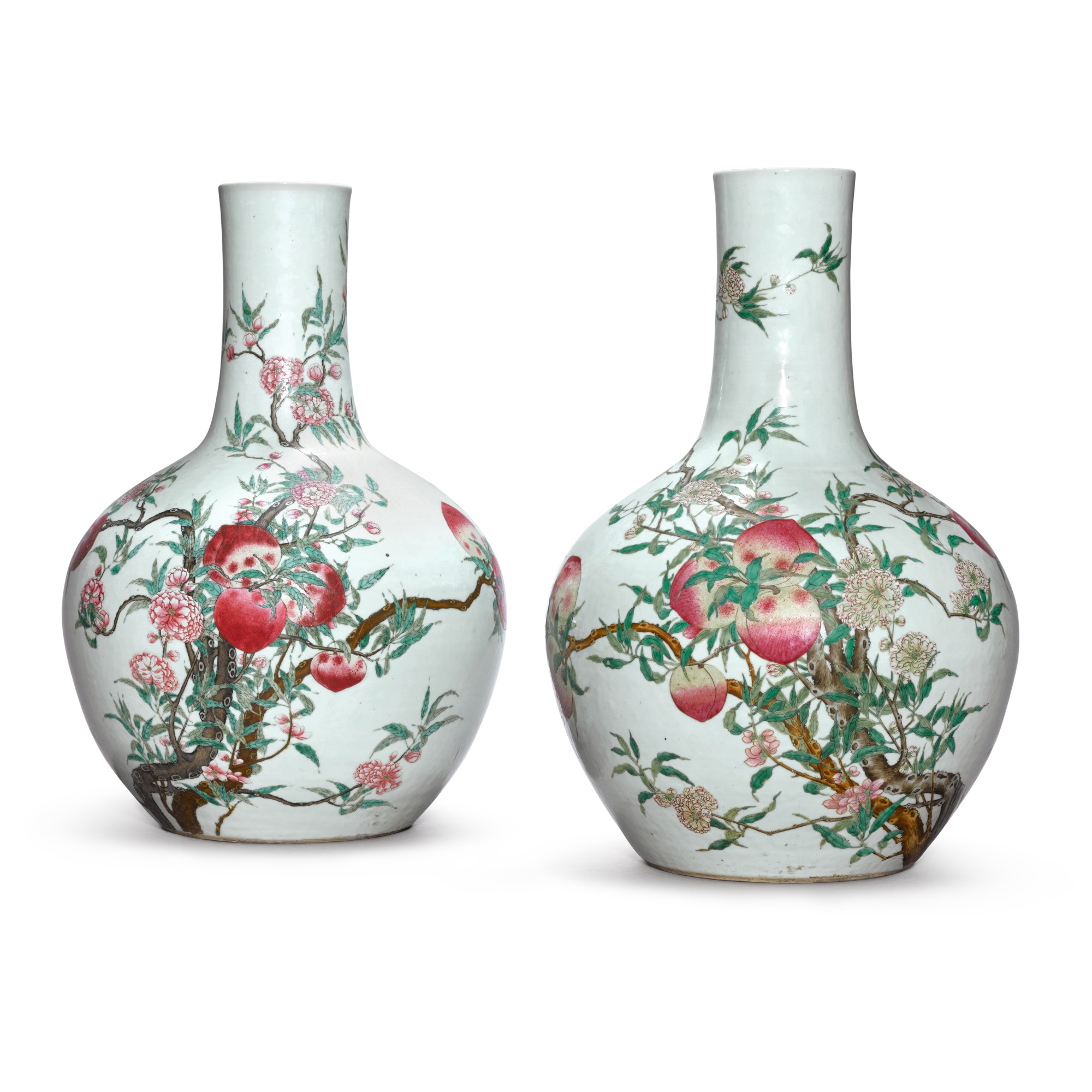 Two famille-rose 'peach' vases (Tianqiuping),