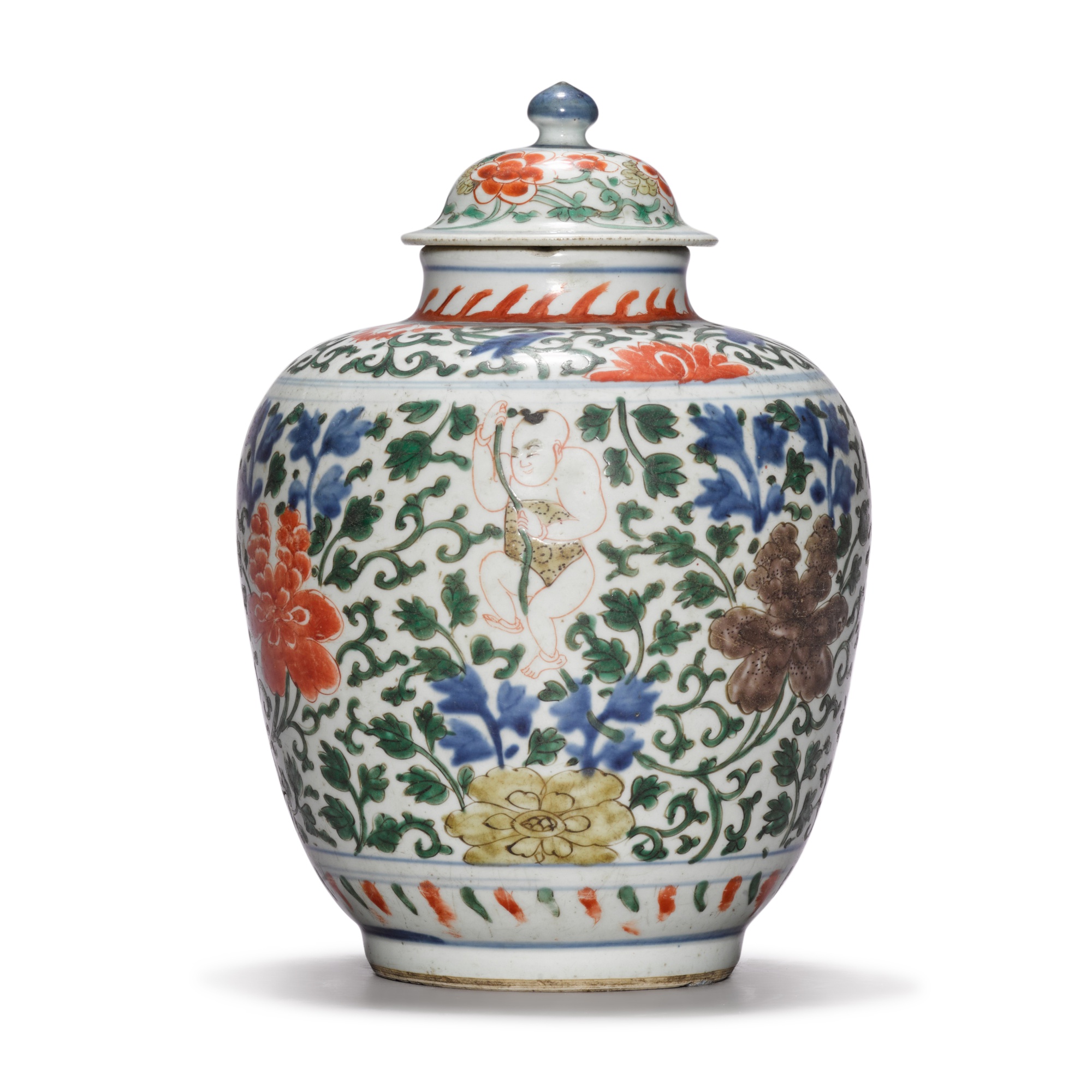 A wucai 'boys' jar and cover, — A wucai 'boys' jar and cover, 17th century 