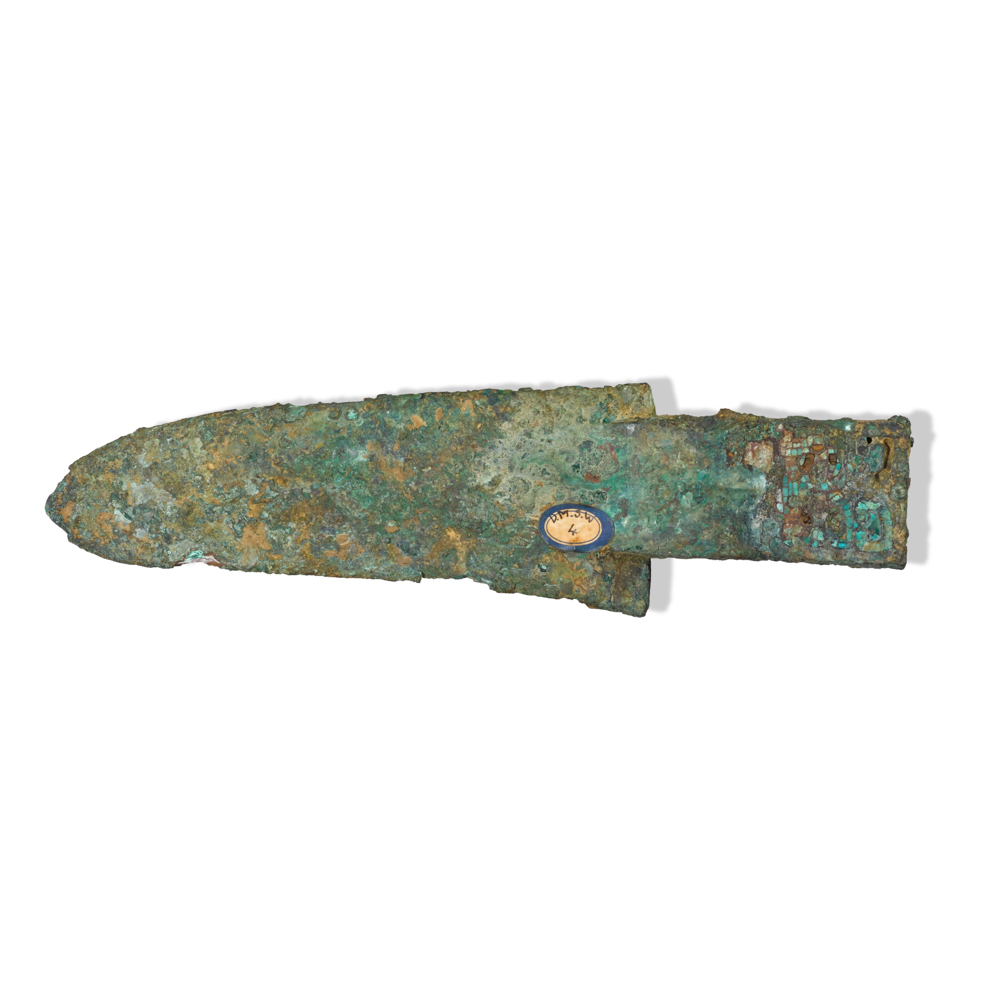 An archaic turquoise-inlaid bronze dagger (Ge), — An archaic turquoise-inlaid bronze dagger (Ge), Late Shang dynasty 