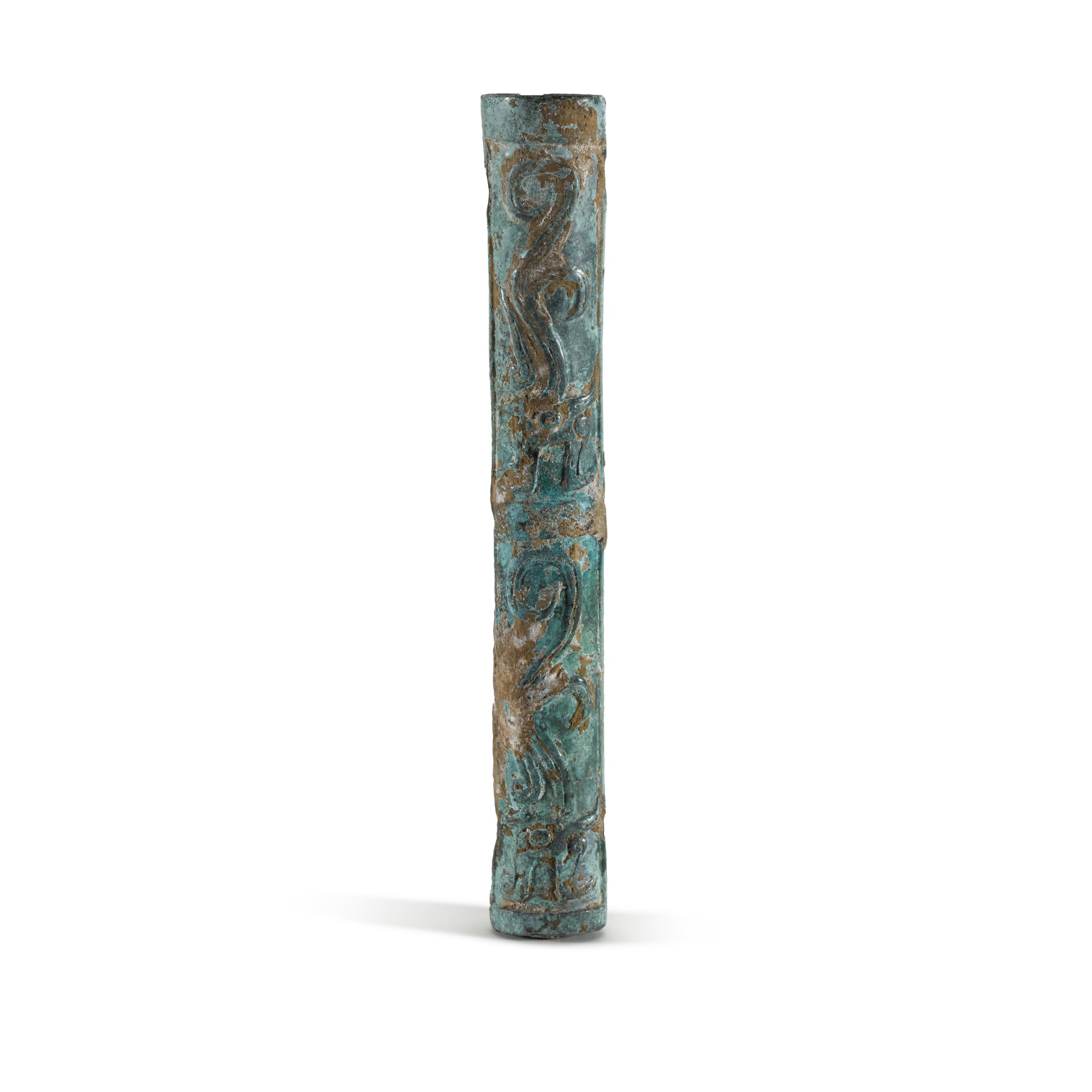 An archaic bronze tubular ornament, — An archaic bronze tubular ornament, Western Zhou dynasty 