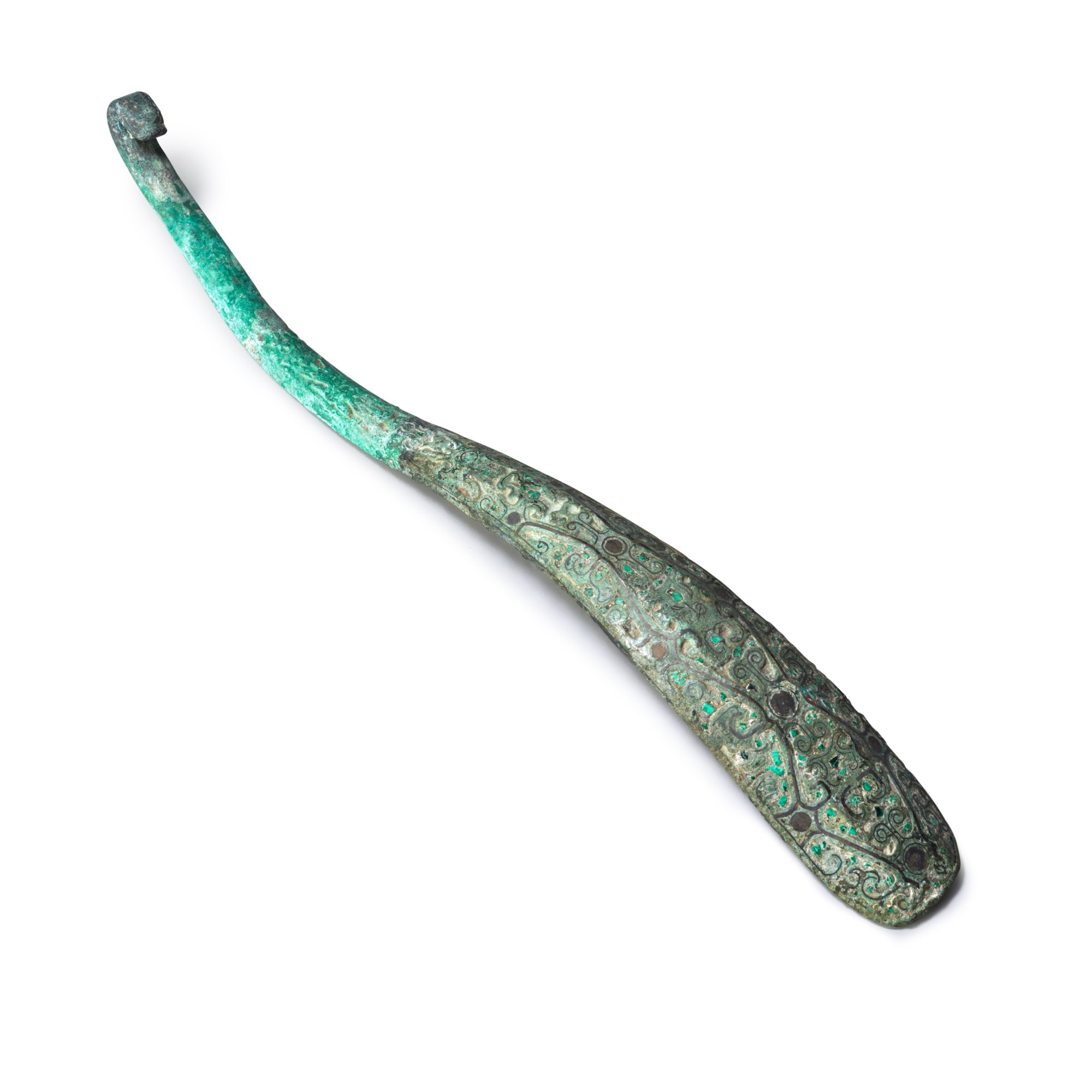 Unknown (Historical) — A large turquoise-inlaid bronze belthook, Warring States period 