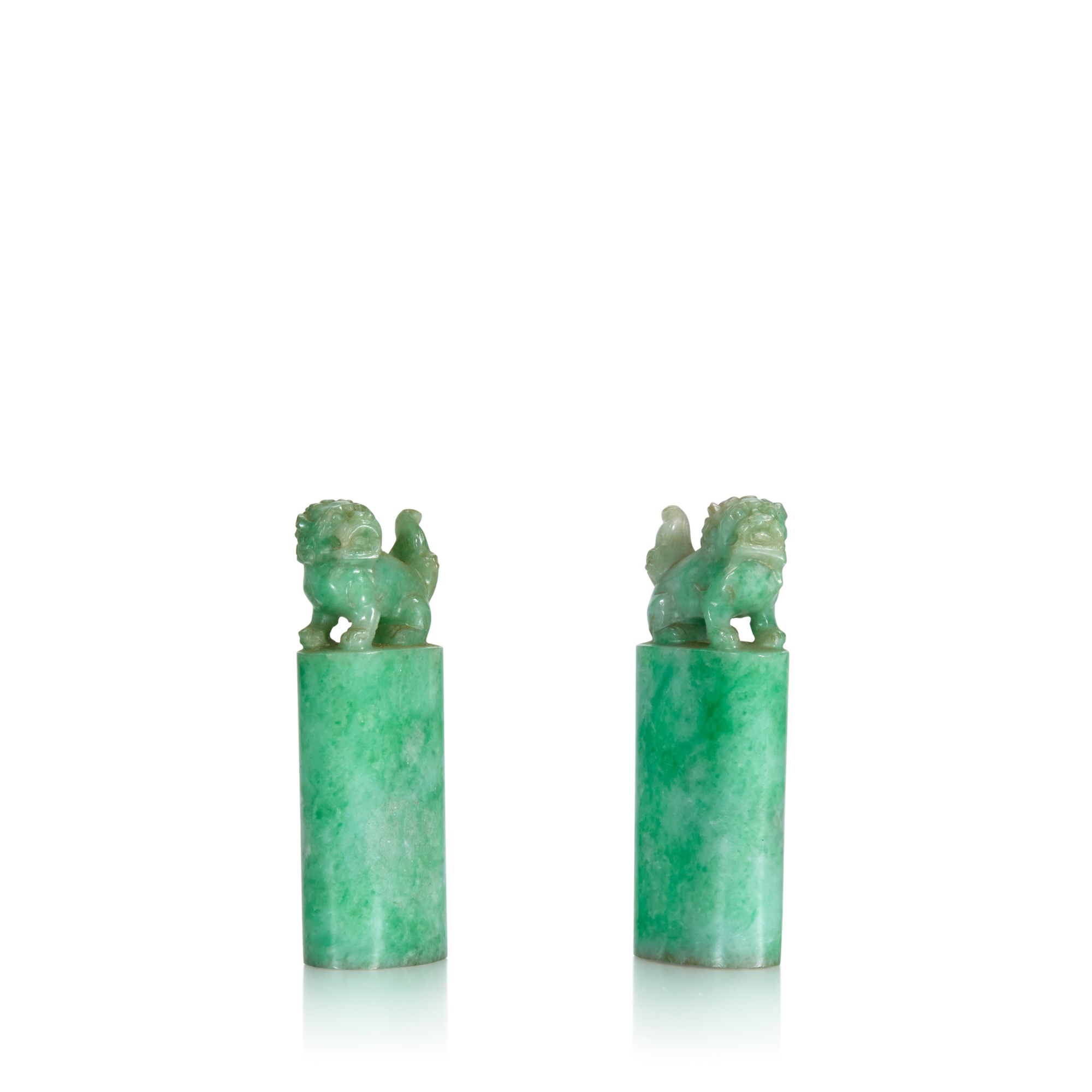 A pair of jadeite seals, — A pair of jadeite seals, Qing dynasty, 19th century 