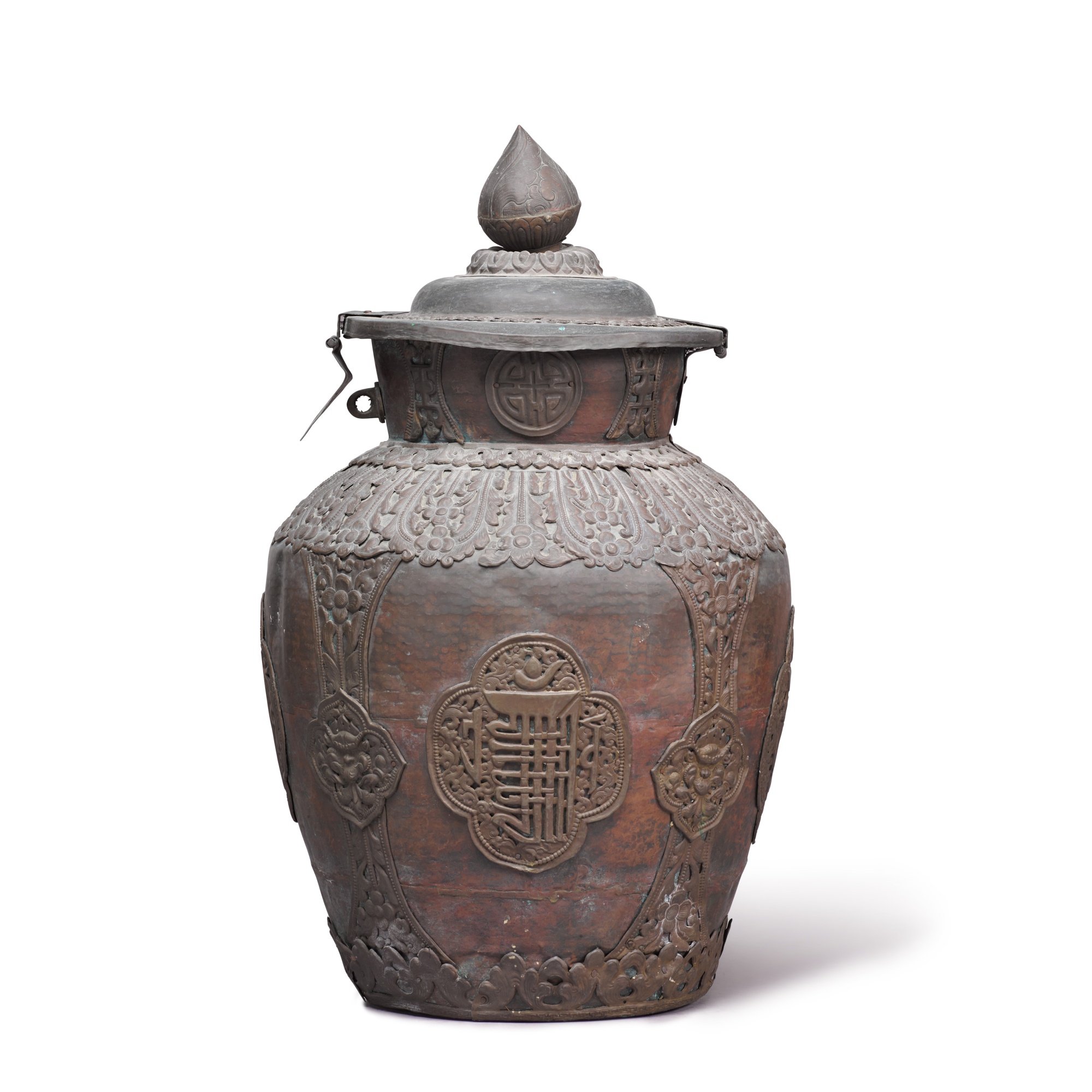 A large copper jar and cover, — 西藏 十九 / 二十世紀 紅銅賁巴壺
