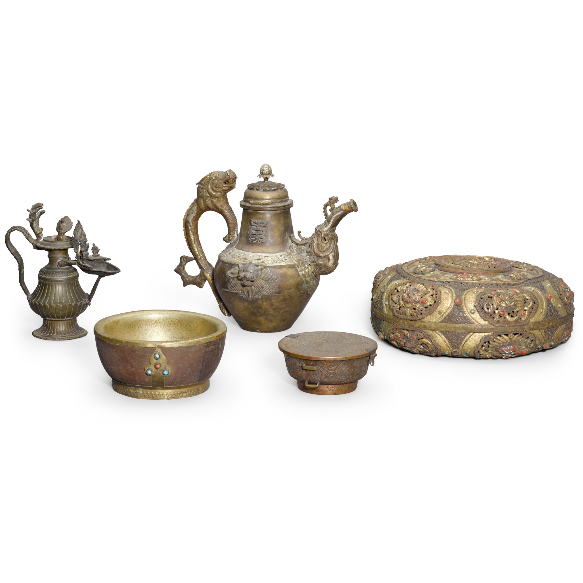 A group of five copper and bronze ritual implements, — 尼泊爾及西藏 十九 / 二十世紀 各式法器一組五件