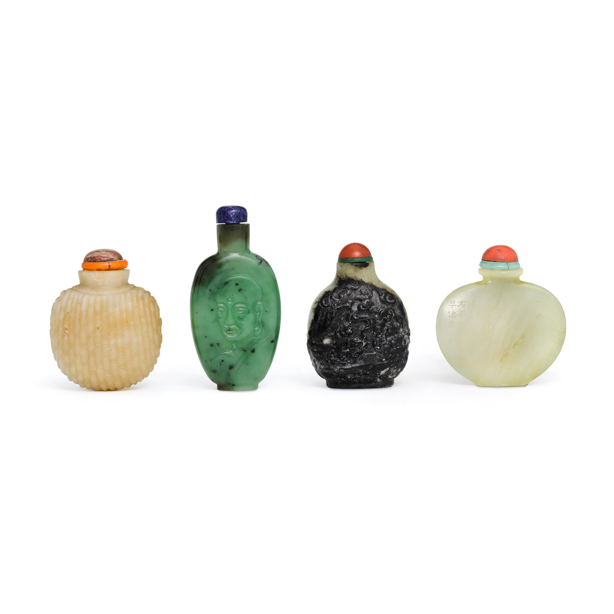 A group of four jade snuff bottles, — 清十八 / 十九世紀 玉雕鼻煙壺 一組四件