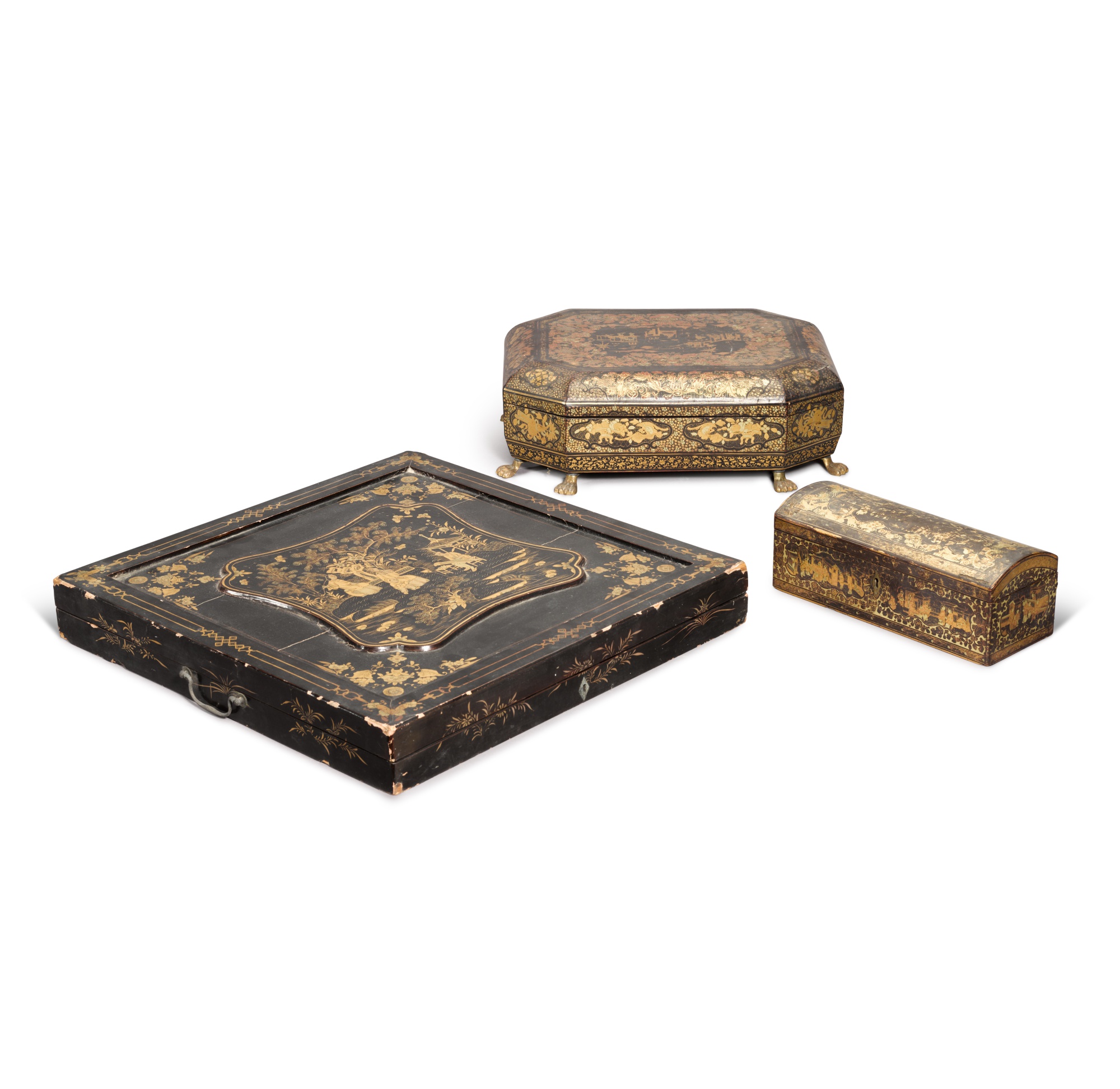 Unknown (Historical) — 清十九世紀 黑漆描金攢盒一套 及 各式蓋盒兩件