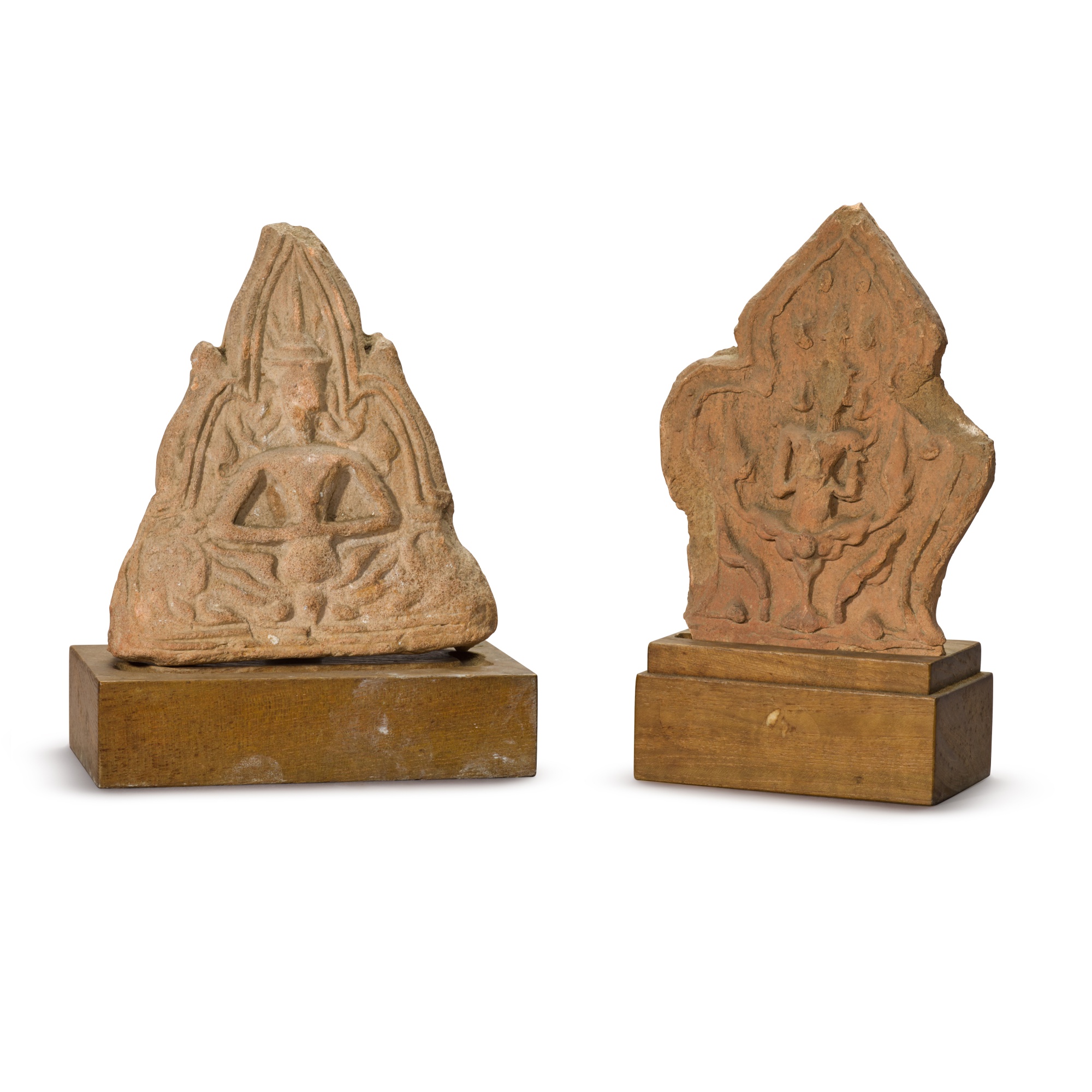 Two carved sandstone steles,