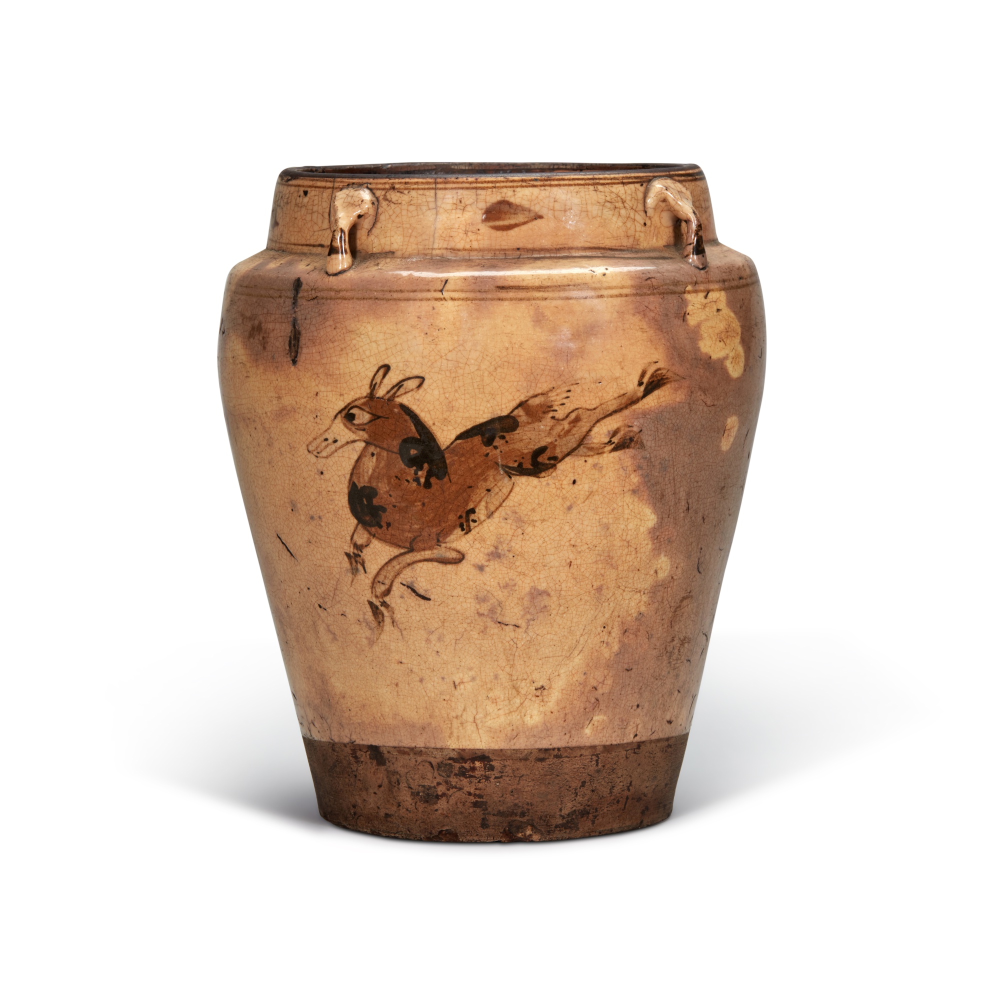 A painted 'Cizhou' 'horse' jar, — 元 磁州窰飛馬紋四繫罐