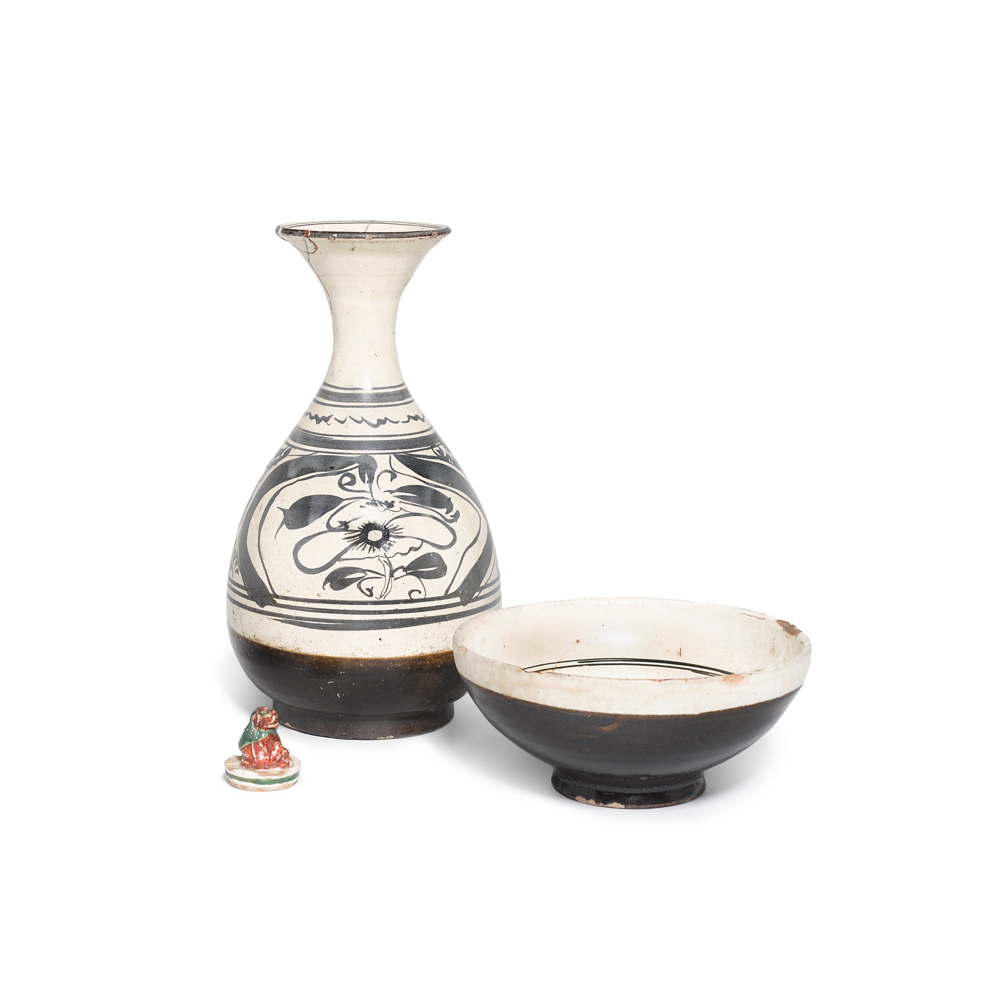 A group of three painted 'cizhou' wares, — 宋 / 金 磁州窰彩繪瓷器 一組三件