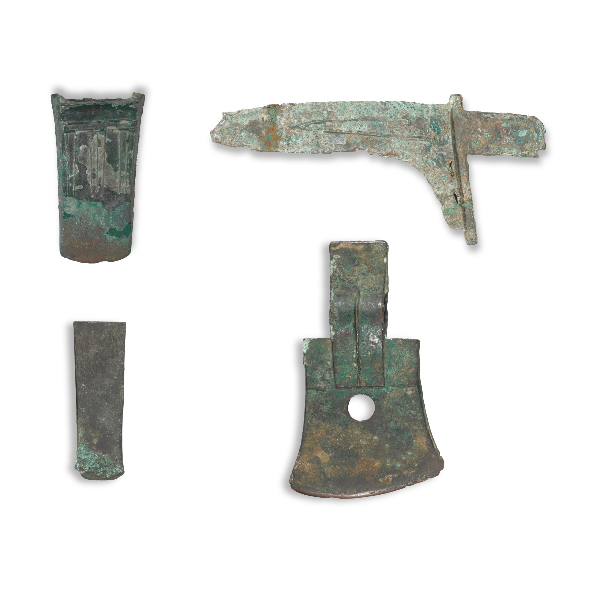 A group of four archaic bronze weapons, — 商至西周 各式青銅兵器 一組四件
