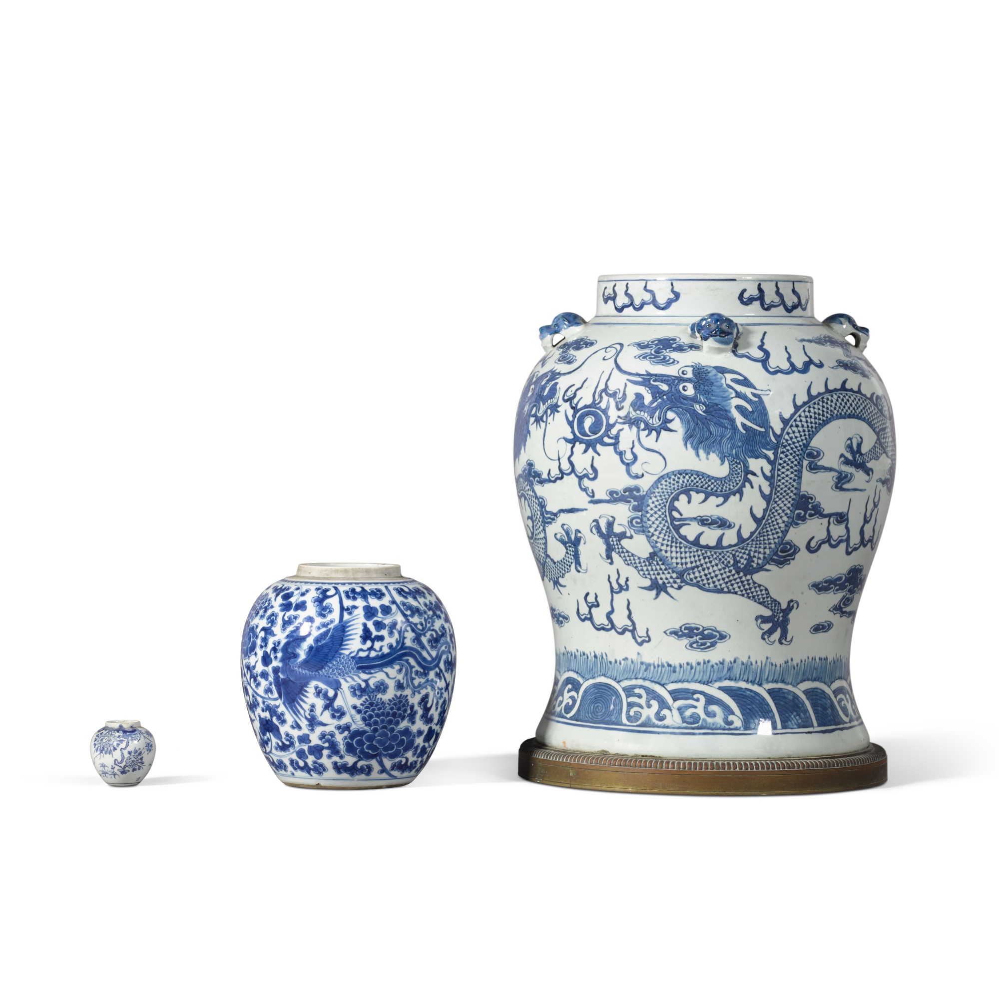 Two blue and white jars,
