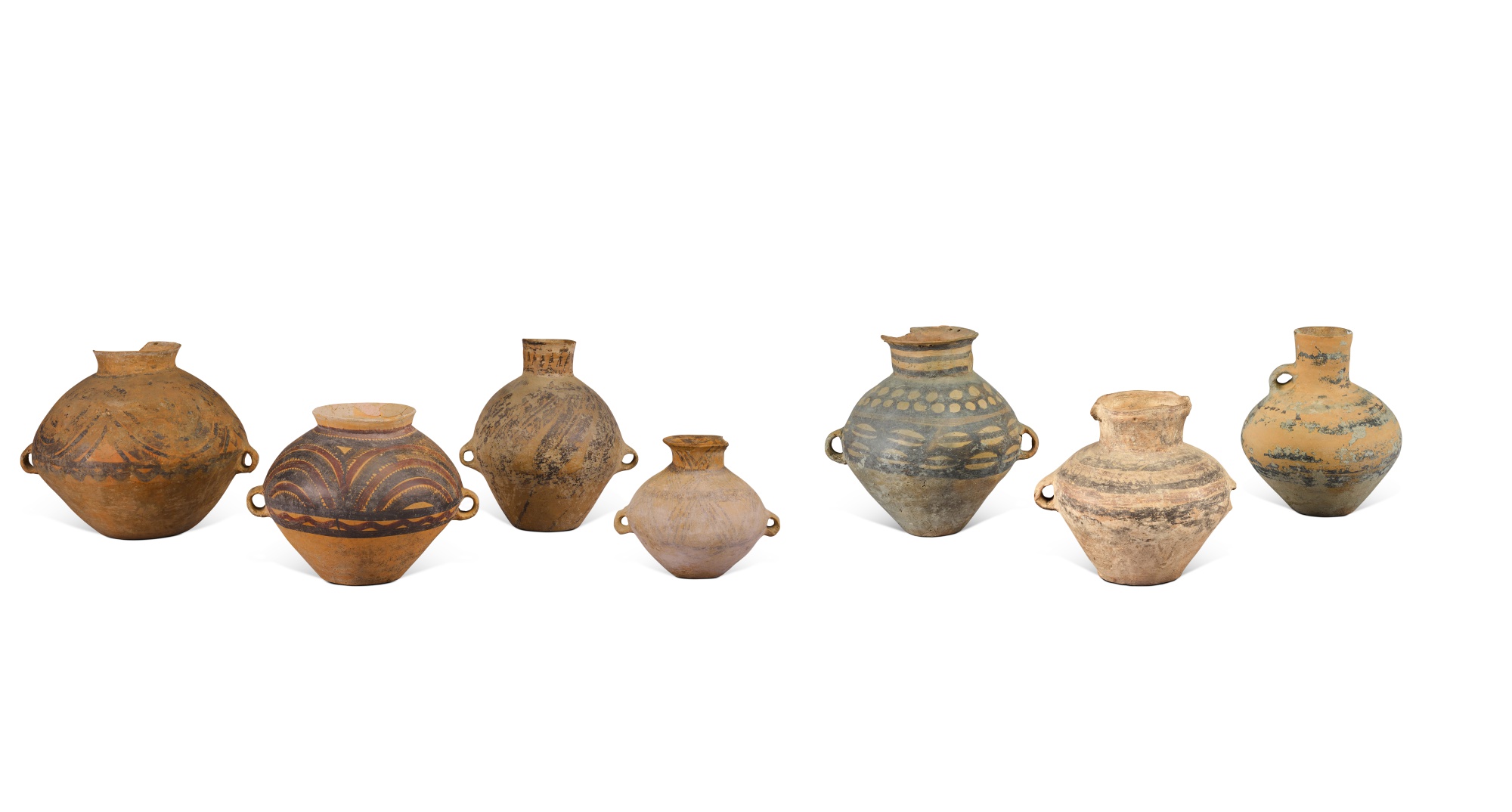 A group of seven painted pottery jars, — 新石器時代 各式彩繪陶罐 一組七件