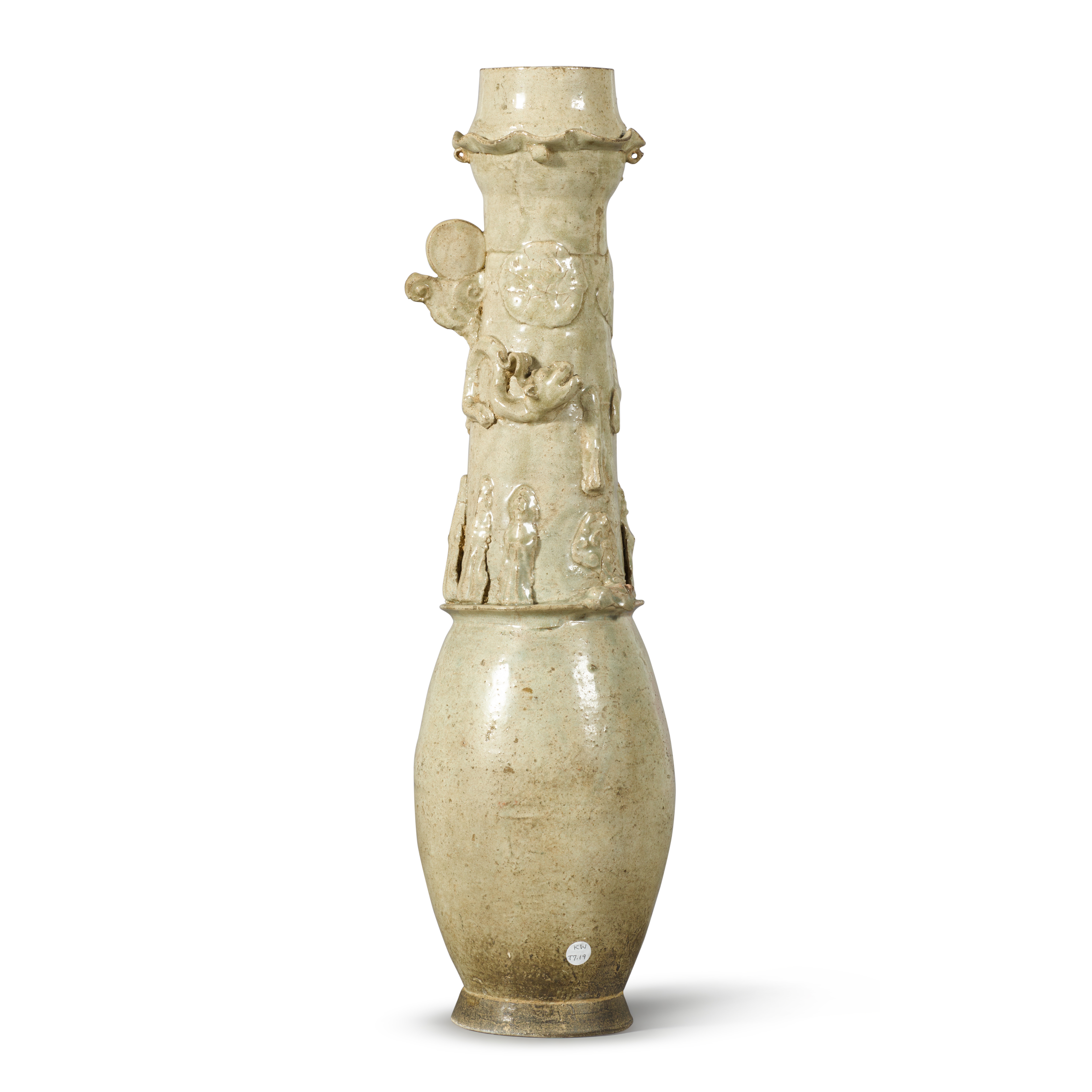 A Qingbai funerary vase, — 宋 青白釉貼龍鳳紋瓶