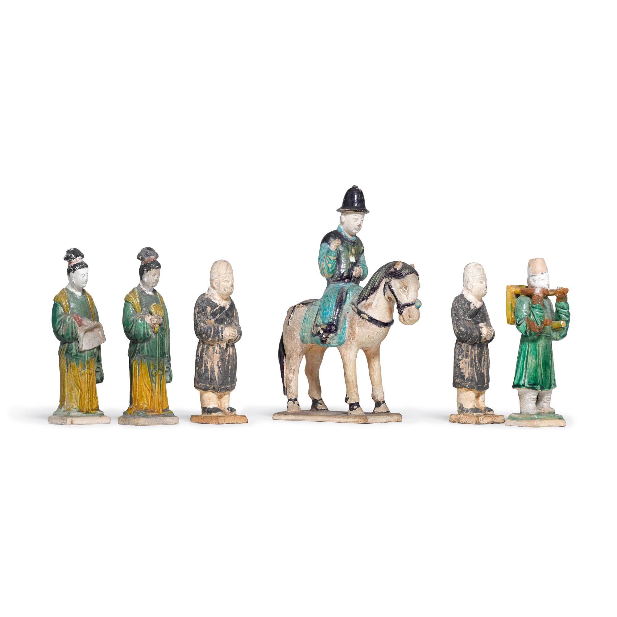 A group of six painted pottery figures, — 明 彩繪陶俑 一組六件