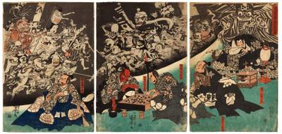 The Earth Spider Generates Monsters at the Mansion of Lord Minamoto Yorimitsu (Minamoto Yorimitsu ko no yakata ni tsuchigumo yokai o nasu zu) | Edo period, 19th century