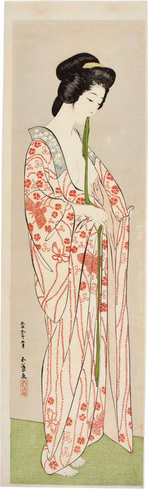 Woman Dressing in Long Underrobe | Taisho period, early 20th century