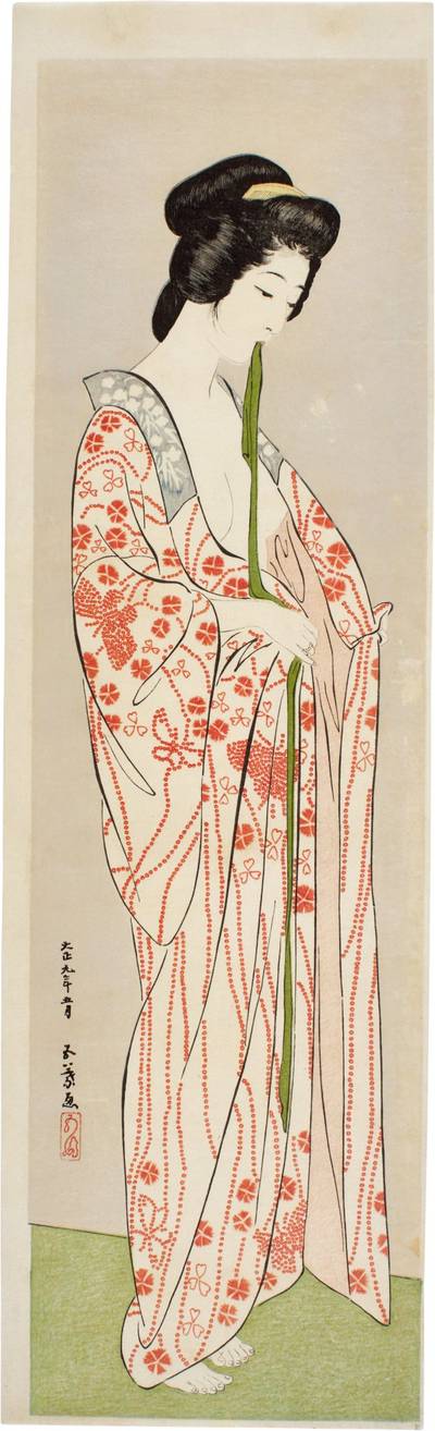 Woman Dressing in Long Underrobe | Taisho period, early 20th century