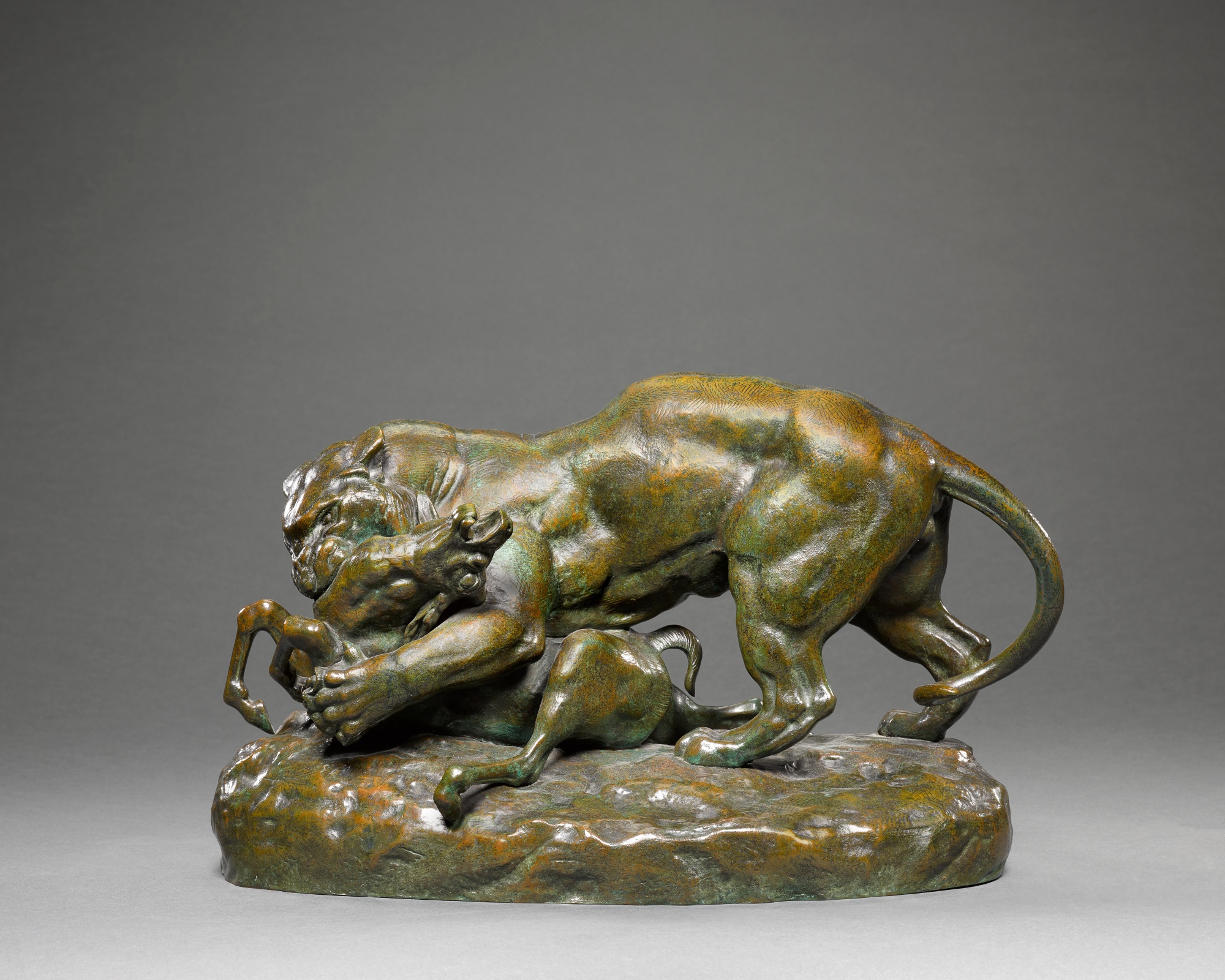 Antoine-Louis Barye — Tigre surprenant une antilope (Tiger Attacking an Antelope on shaped base)