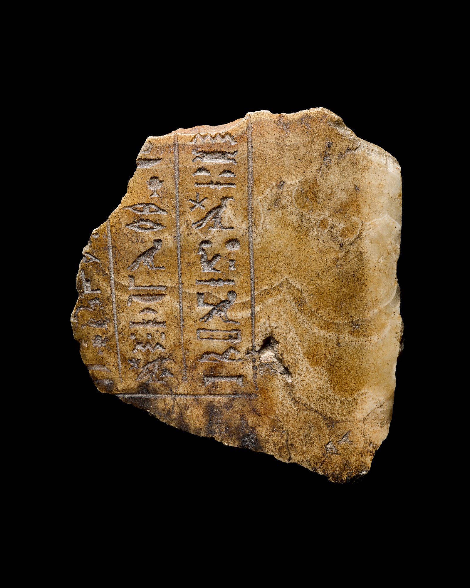 An Egyptian Banded Alabaster Canopic Jar Fragment of Djed-her — An Egyptian Banded Alabaster Canopic Jar Fragment of Djed-her, 26th/30th Dynasty, 664-342 B.C.