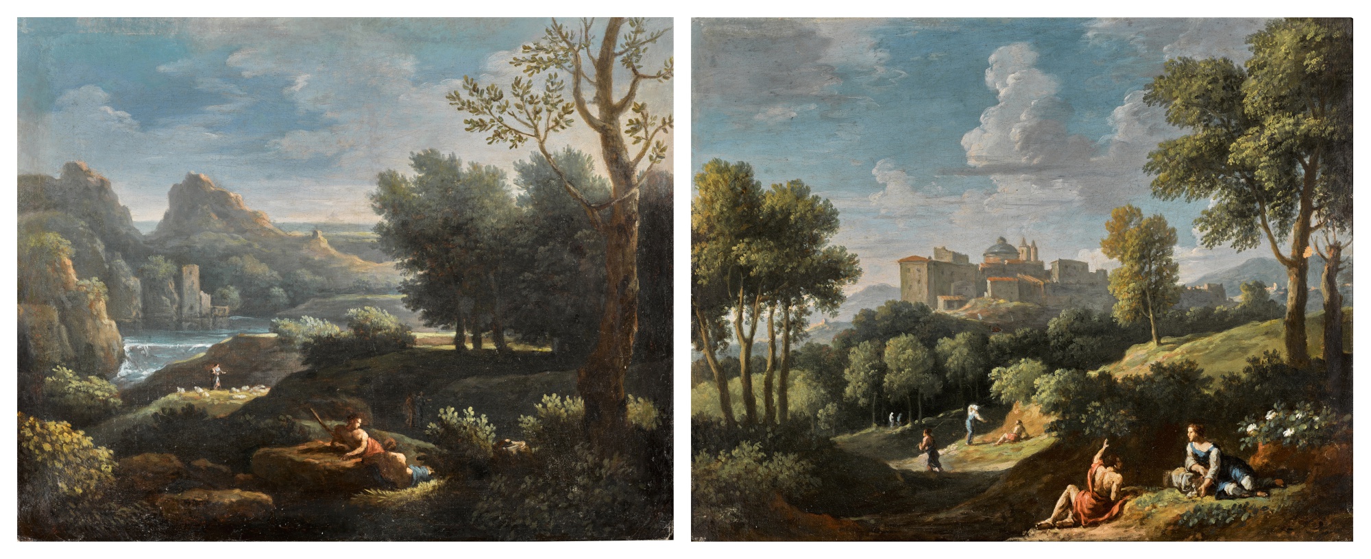 Jan Frans van Bloemen, called Orizzonte — A pair of Italianate views, one of Arriccia and another classical landscape