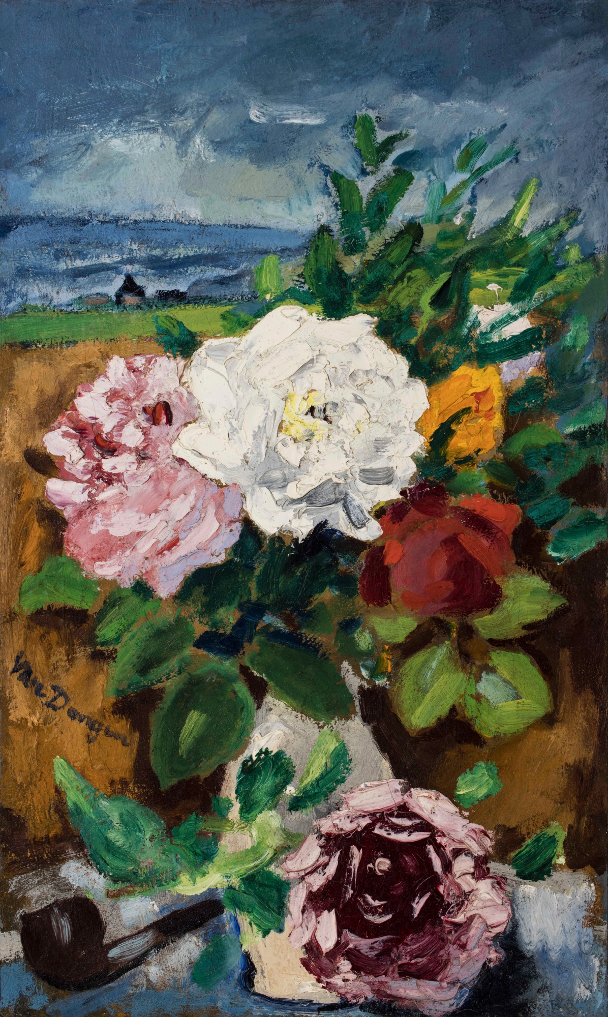 To be sold on behalf of the state of the Netherlands — Composition florale, avec une pipe