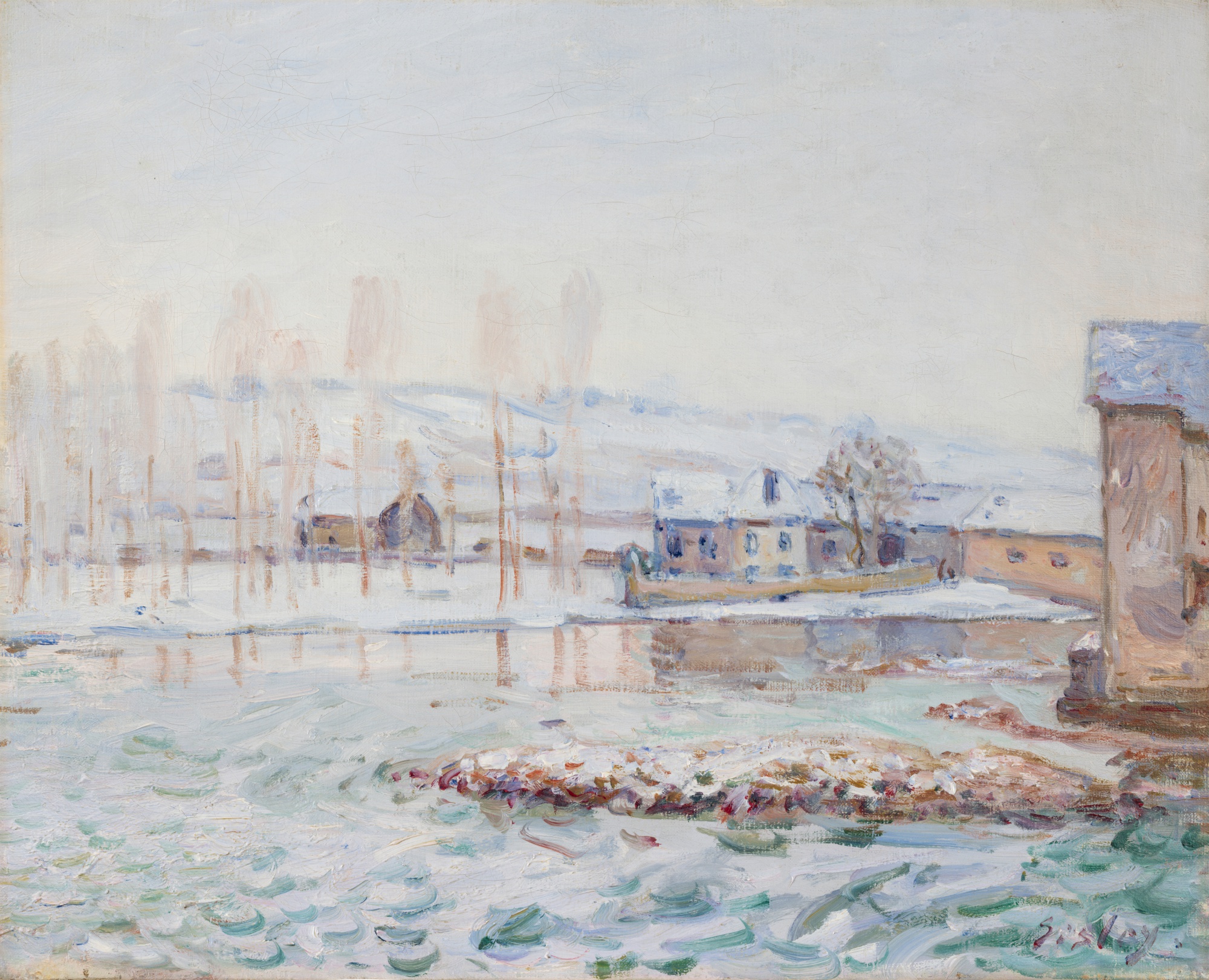 Alfred Sisley — Moret-sur-Loing, les moulins, effet de neige