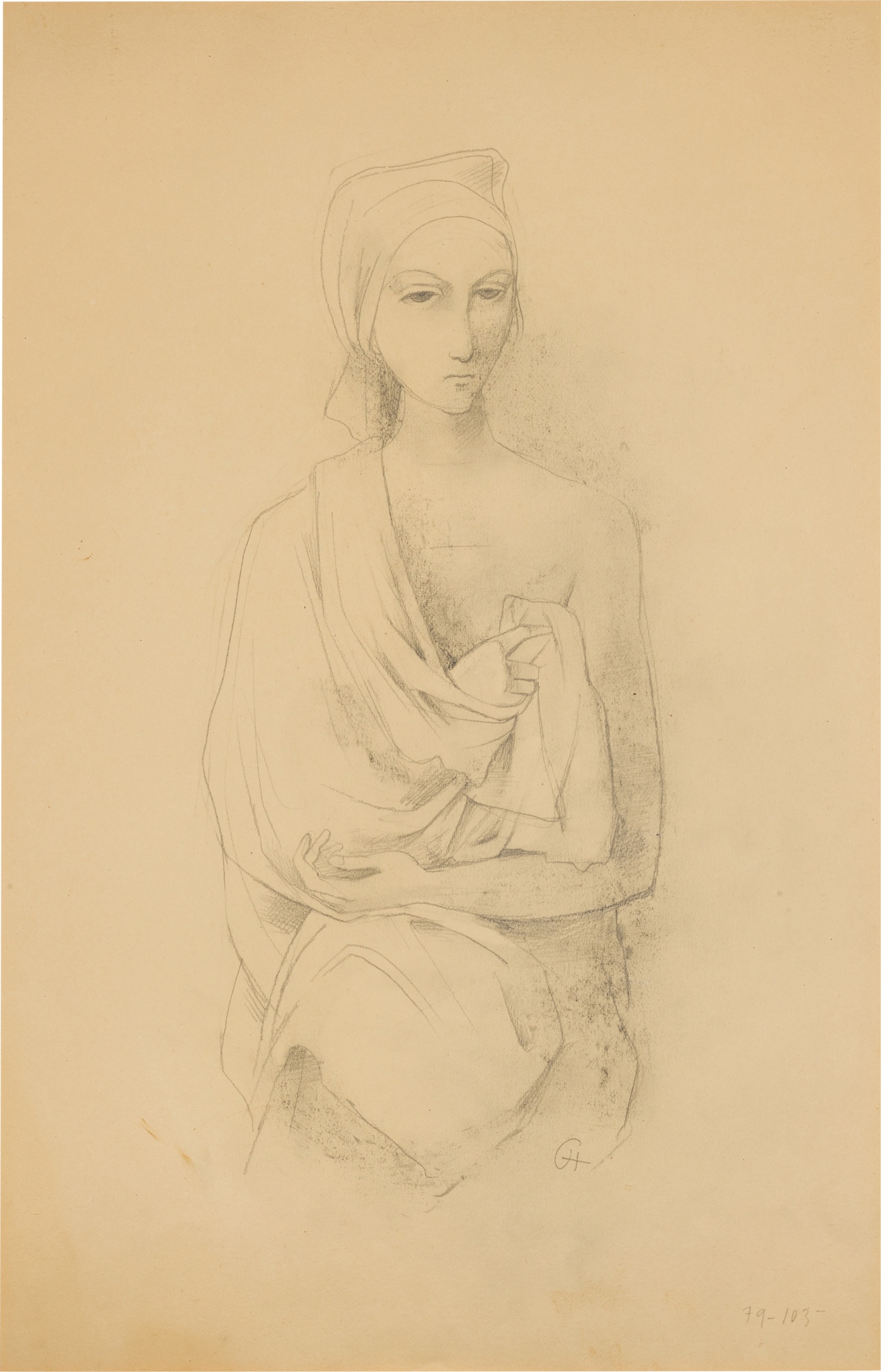 Karl Hofer — Mädchen mit Kopftuch und faltigem Umhang (Girl with Headscarf and Wrinkled Cape)