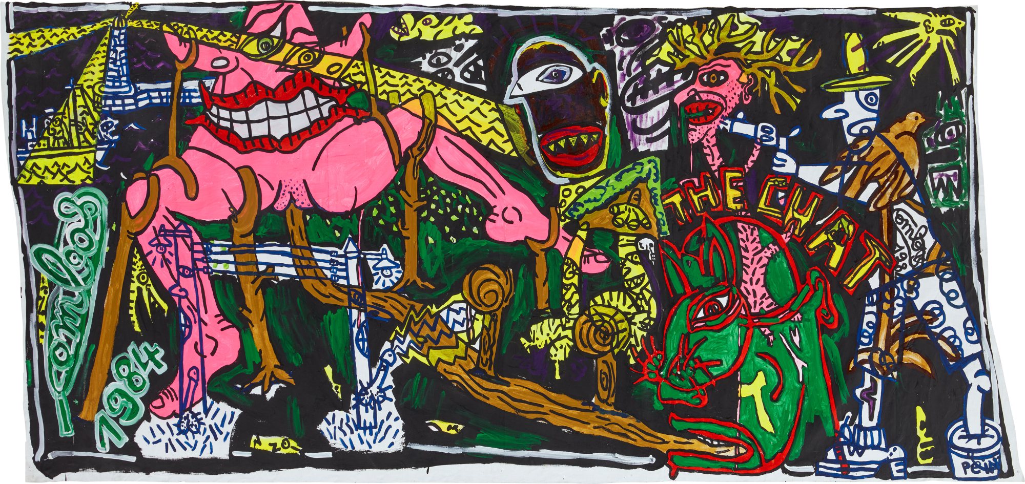 Robert Combas — The Chat Vert La Nuit Se Retrouve À Découvrir Un Monde De Nuit Pas Piqué Des Hannetons !