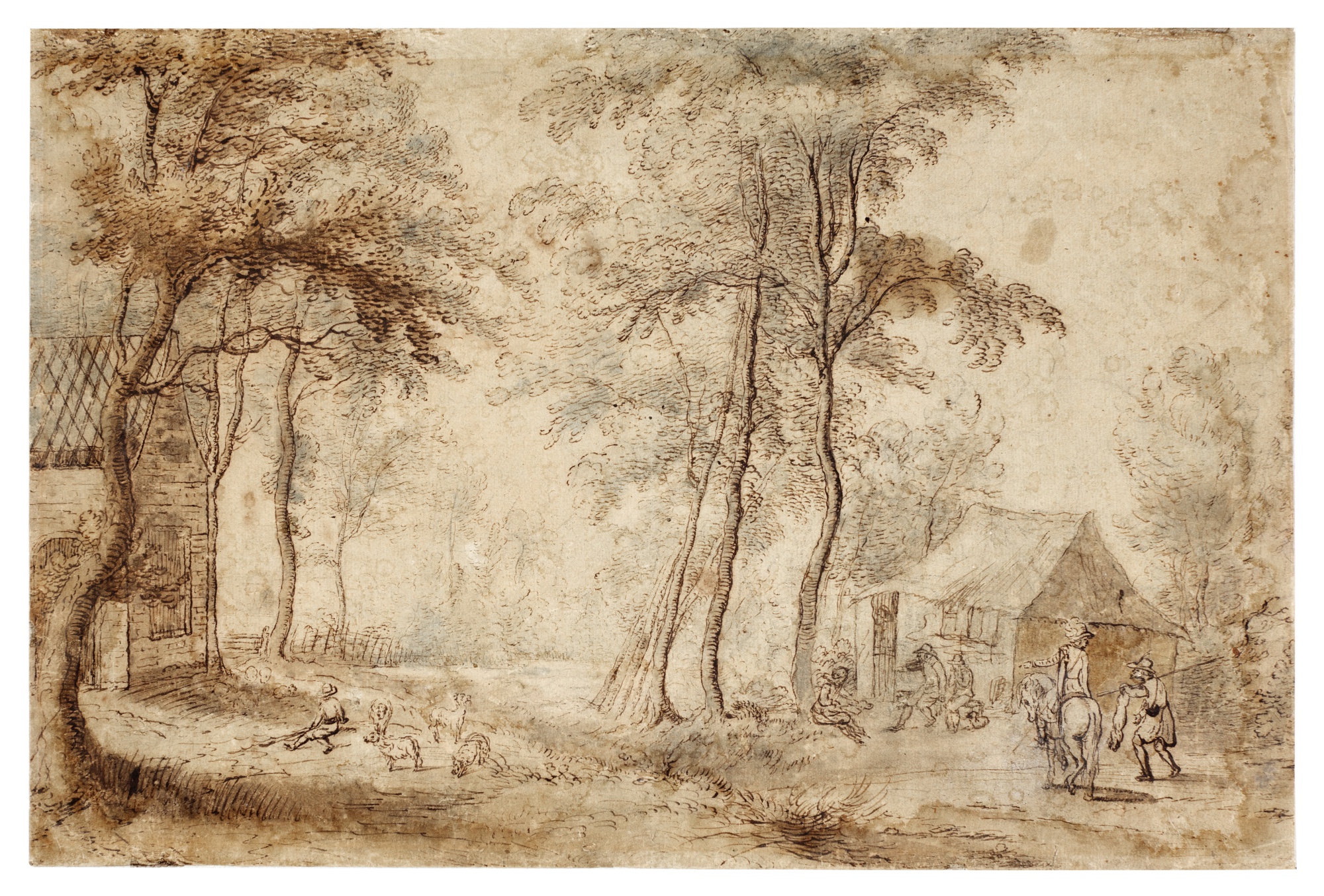 Jan Wildens — Hunters by a hut in a landscape