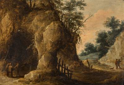 Monks outside a grotto