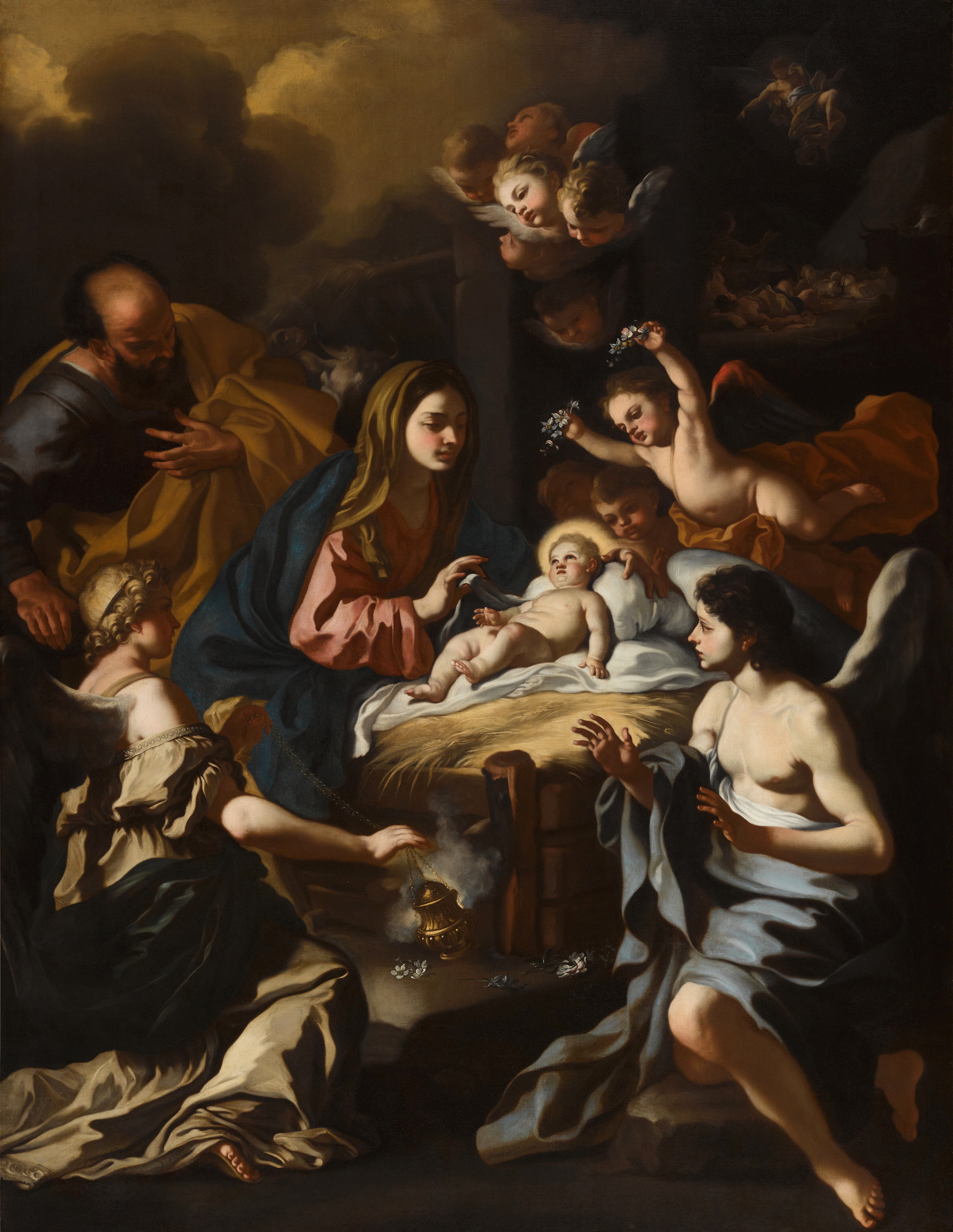 Francesco Solimena — The Christ Child in the manger adored by angels