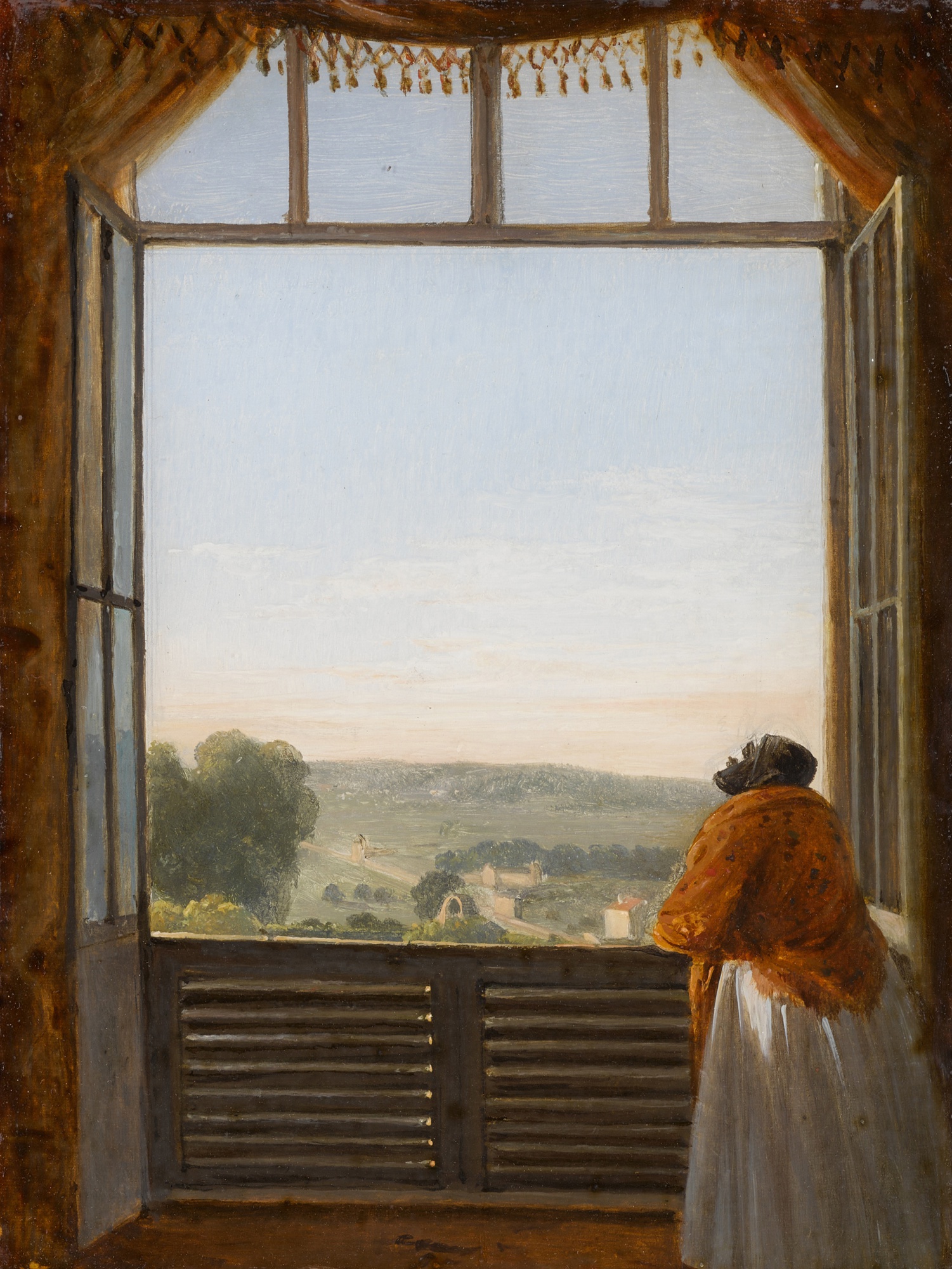 French School, early 19th century — Portrait of a lady at a window, traditionally identified as Henriette Campan (1752–1822)
