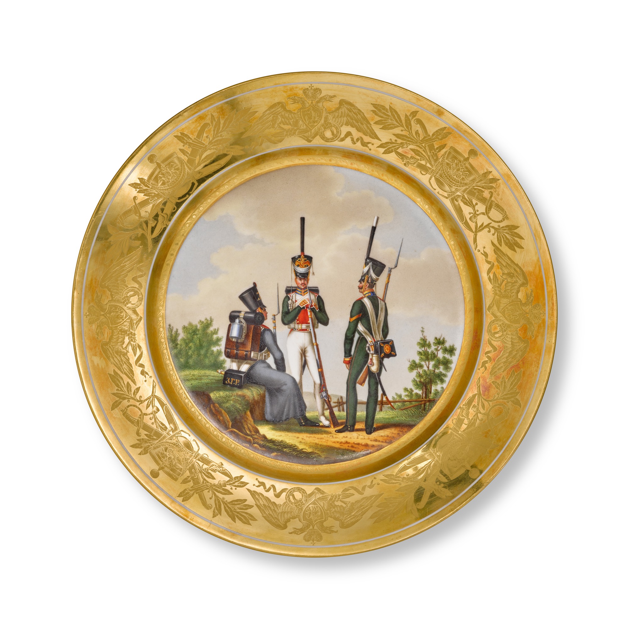 Unknown — Officer and Soldiers of the Semenovsky Life-Guard Regiment: a military porcelain plate, Imperial Porcelain Manufactory, St Petersburg, period of Nicholas I, 1829