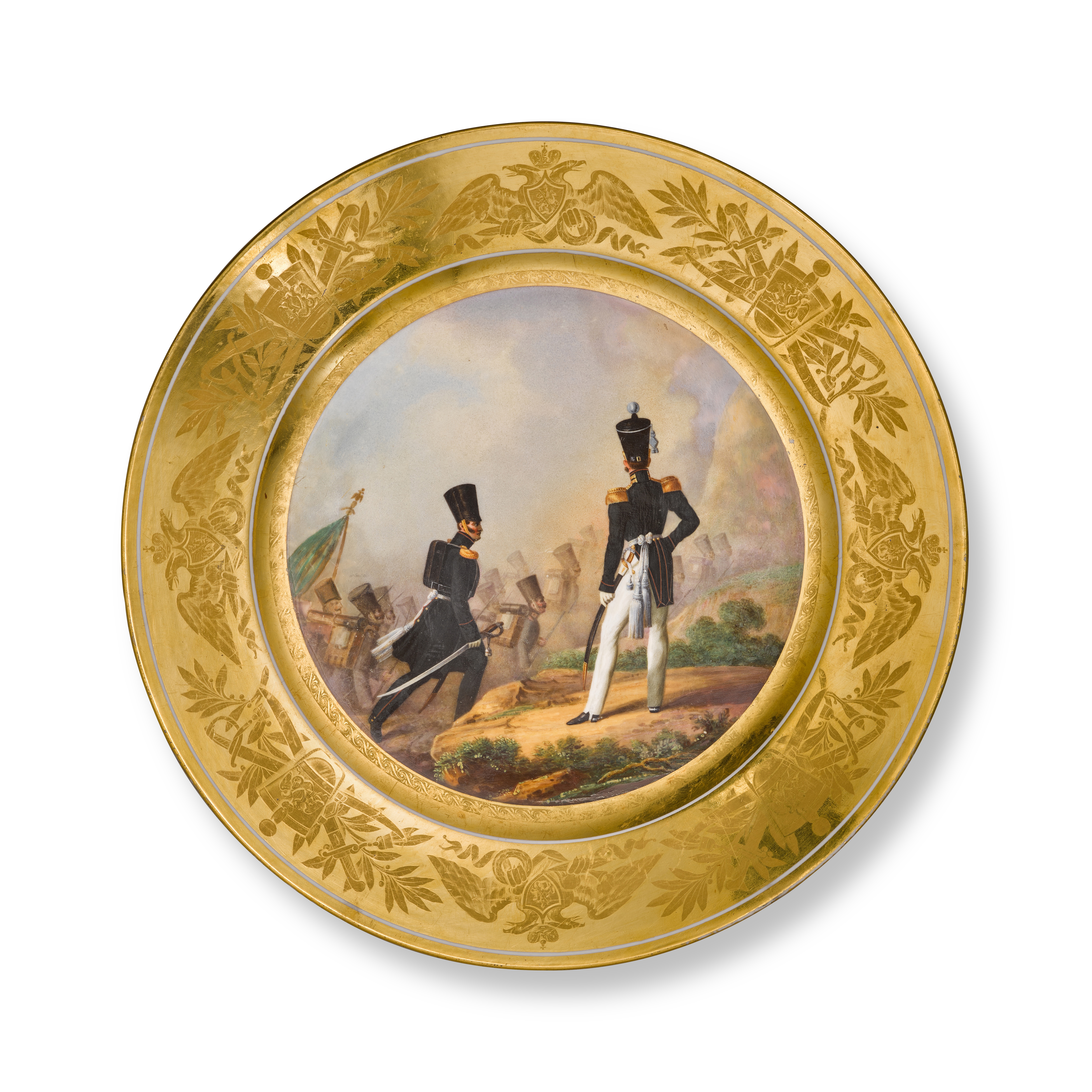Unknown — Senior and Junior Officers of the Finnish Life-Guard Regiment: a military porcelain plate, Imperial Porcelain Manufactory, St Petersburg, period of Nicholas I, 1835