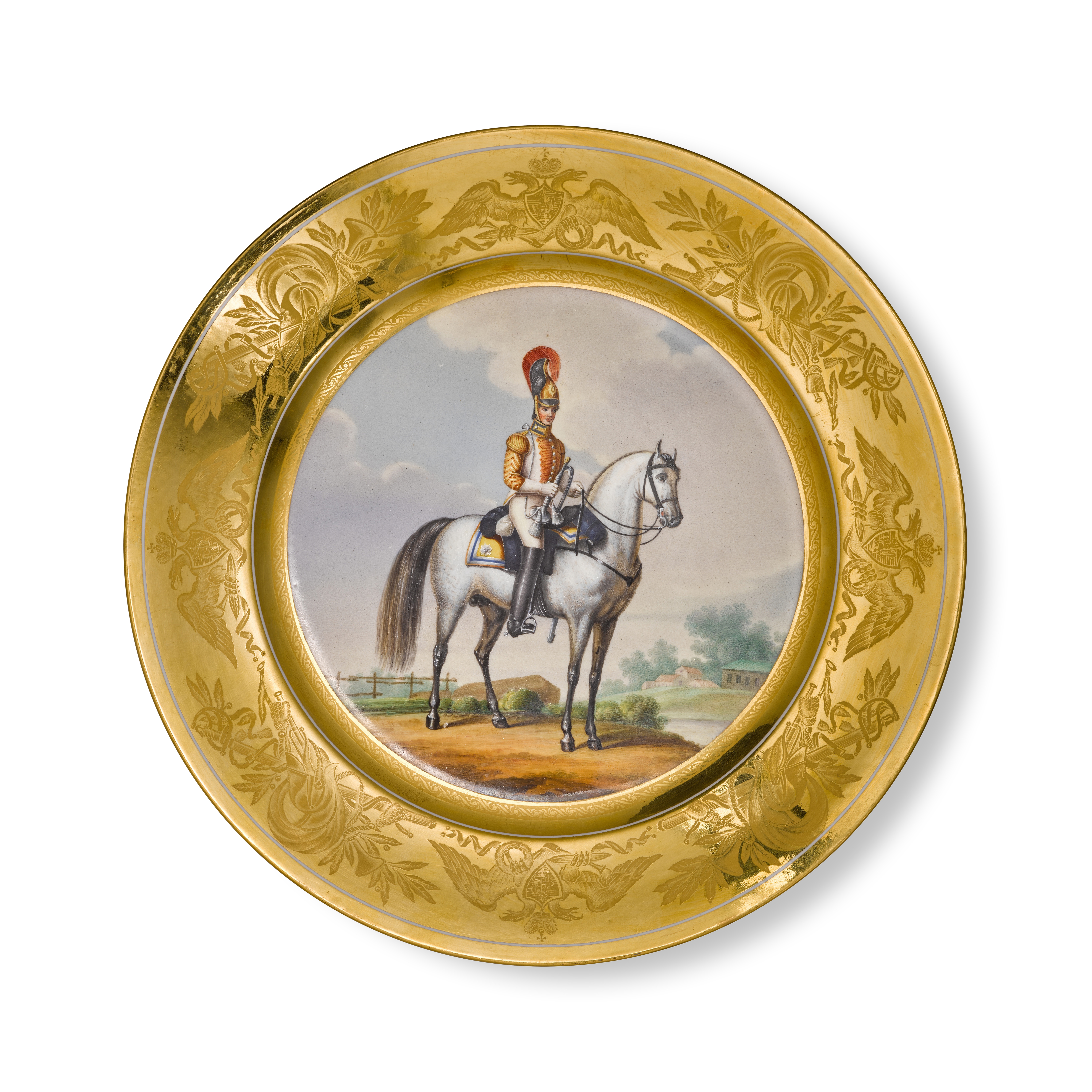 Unknown — Trumpeter of the Podolia Life-Guard Cuirassier Regiment: a military porcelain plate, Imperial Porcelain Manufactory, St Petersburg, period of Nicholas I, 1829