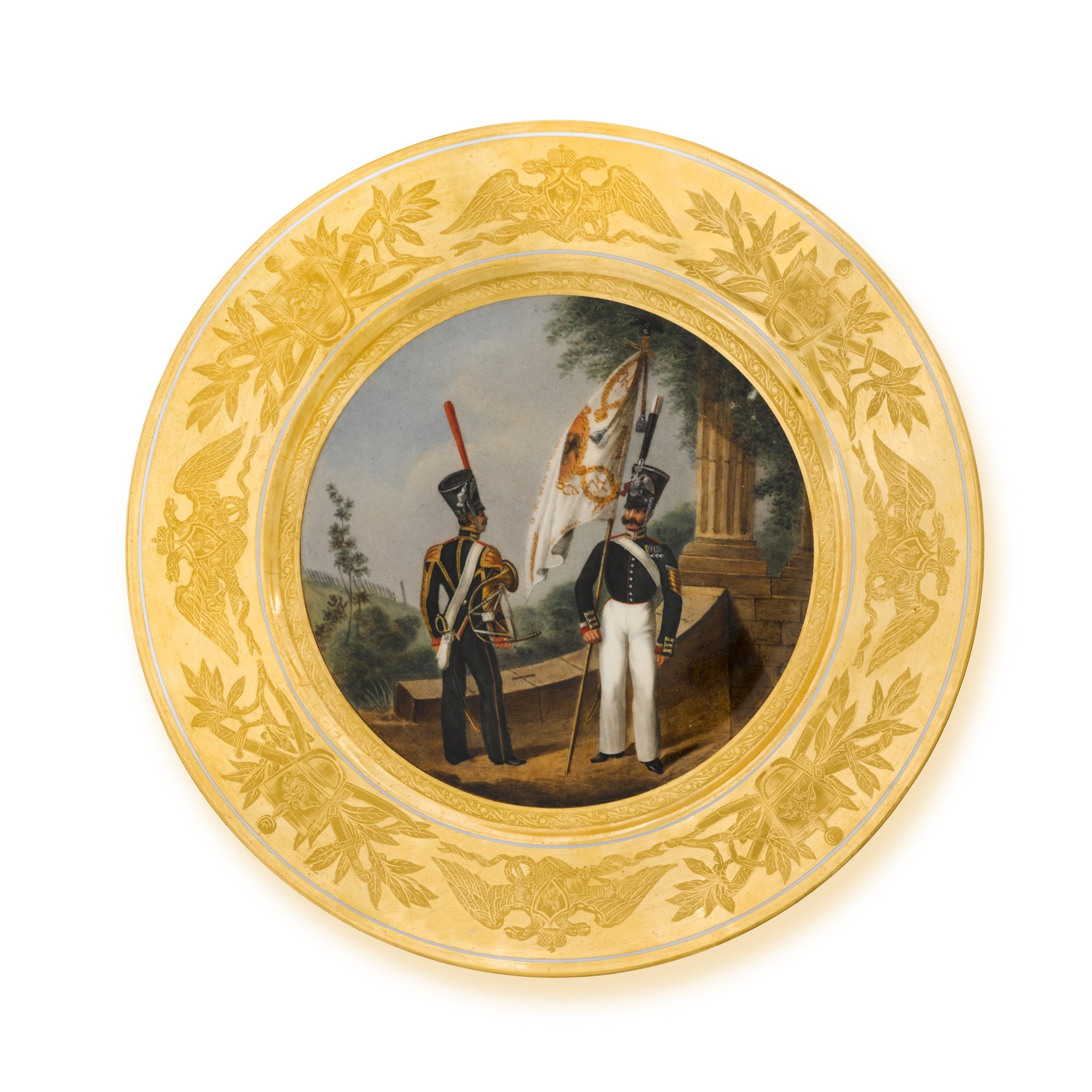 Unknown — Standard Bearer of the Veteran Life-Guard Battalion: a military porcelain plate, Imperial Porcelain Factory, St Petersburg, period of Alexander III, 1889-1891