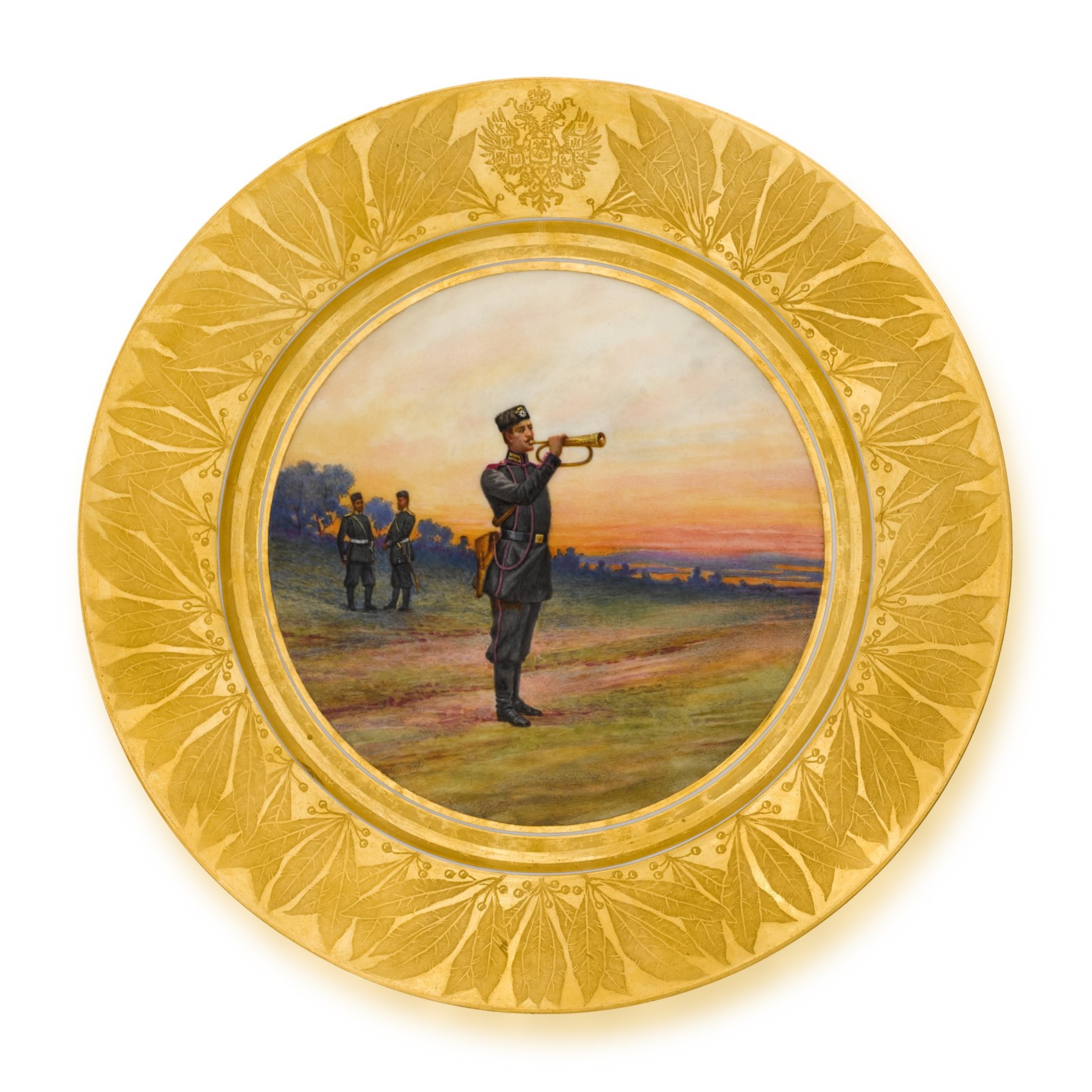Unknown — 1st Rifle Battalion of His Majesty Life-Guard: a military porcelain plate, Imperial Porcelain Factory, St Petersburg, period of Nicholas II, 1908-1909