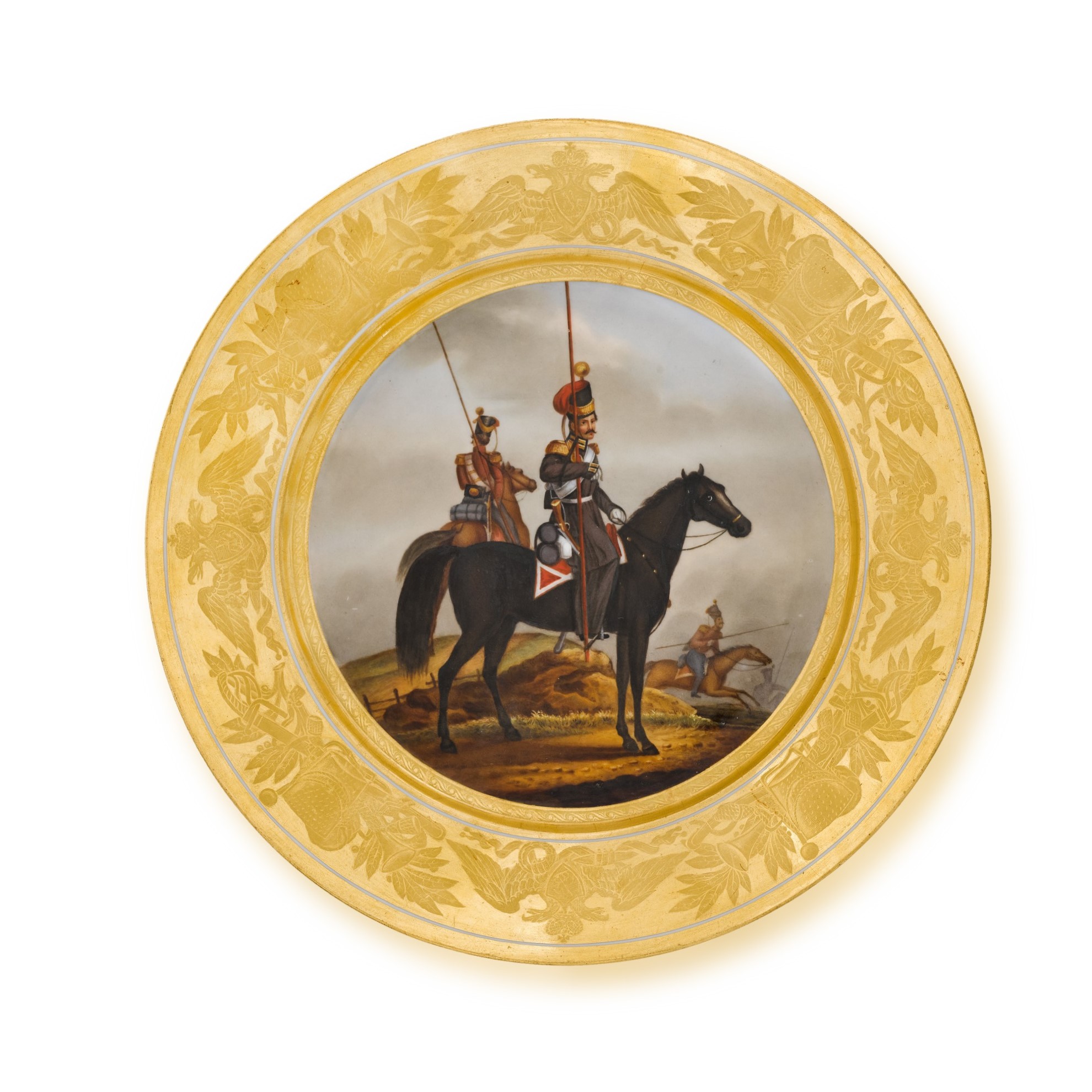 Unknown —  Soldier of the Don Cossacks Life-Guard: a military porcelain plate, Imperial Porcelain Factory, St Petersburg, period of Nicholas II, 1895-1896