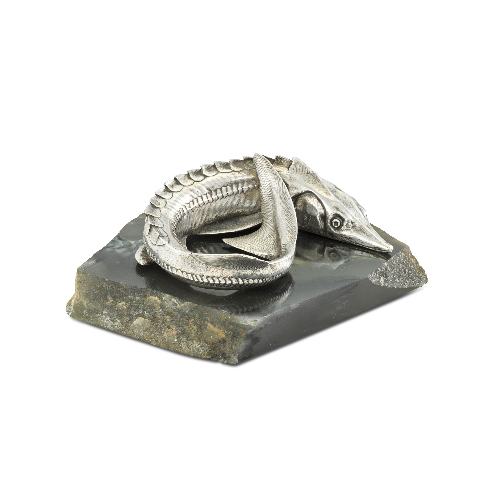 Unknown — A Fabergé silver and hardstone model of a sturgeon, workmaster Julius Rappoport, St Petersburg, circa 1890